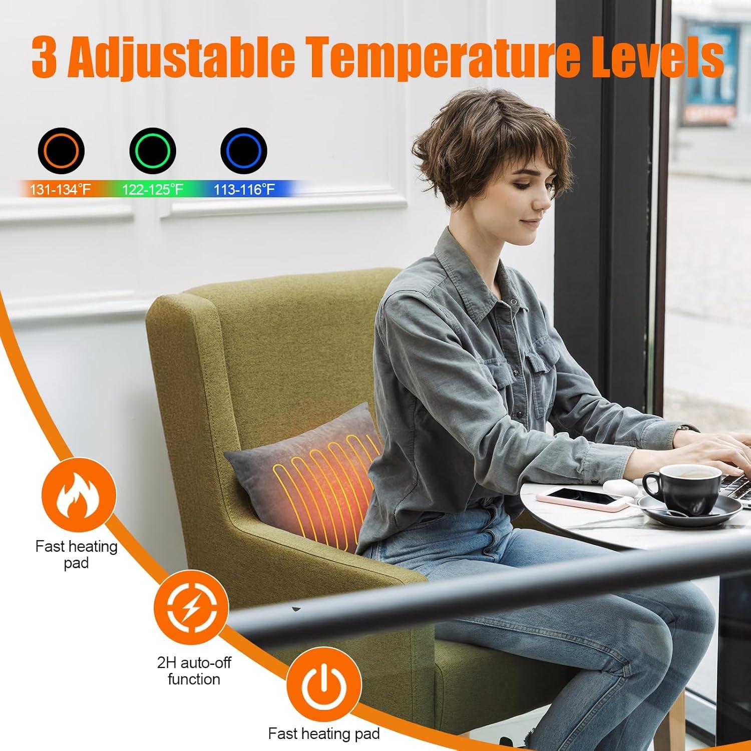 Almohada Calentada Eléctrica para Soporte Lumbar Gris - 3 Niveles de Calor