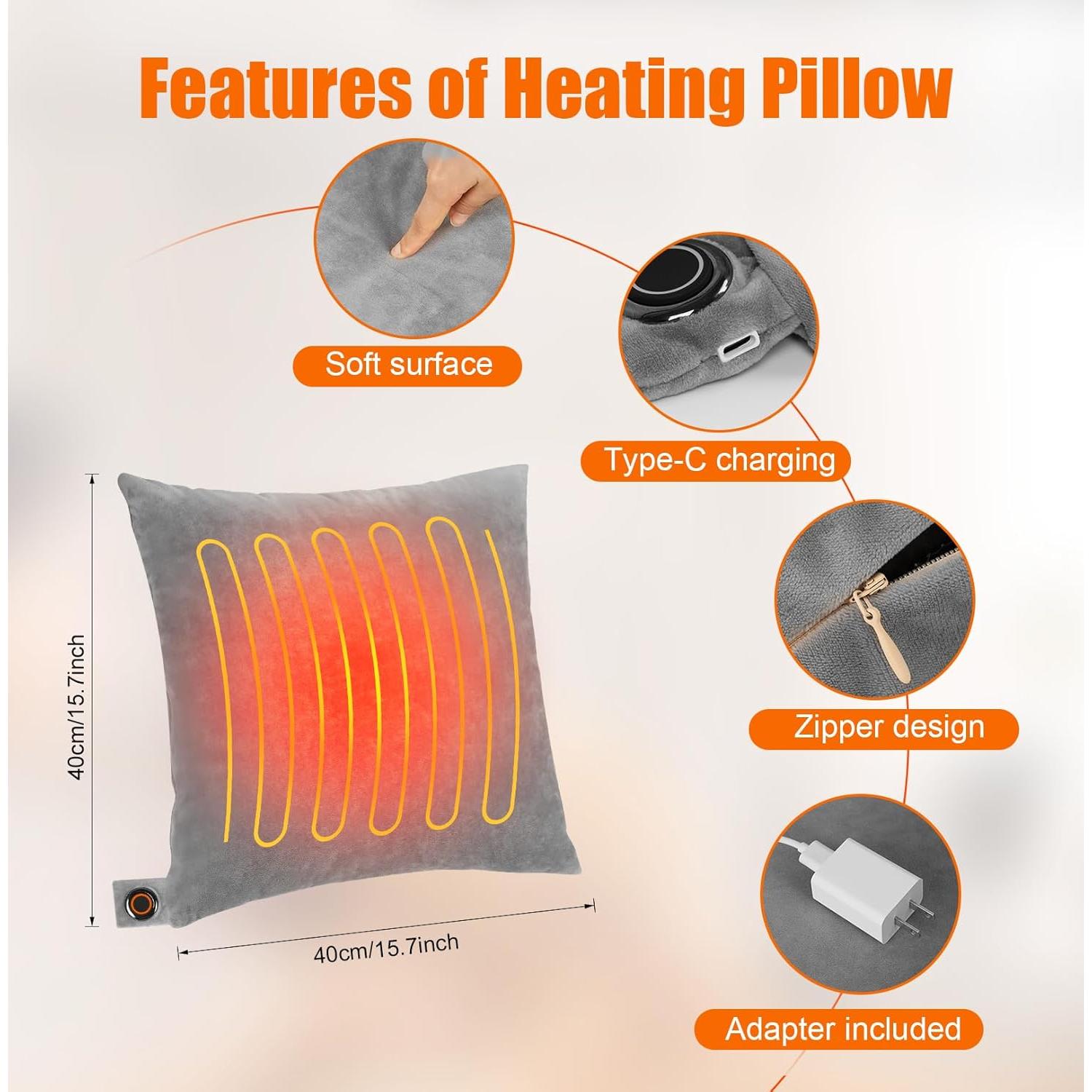 Almohada Calentada Eléctrica para Soporte Lumbar Gris - 3 Niveles de Calor