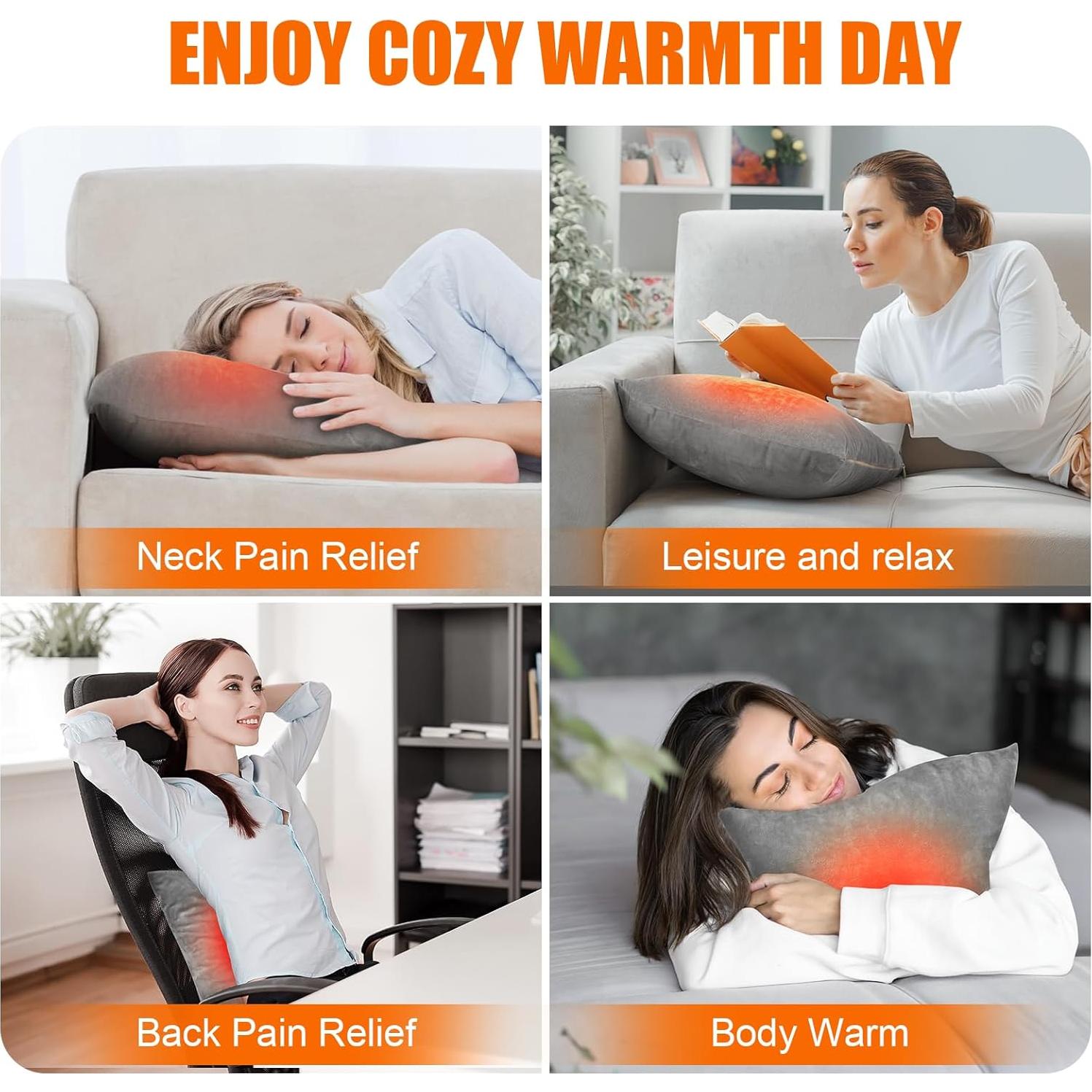 Almohada Calentada Eléctrica para Soporte Lumbar Gris - 3 Niveles de Calor