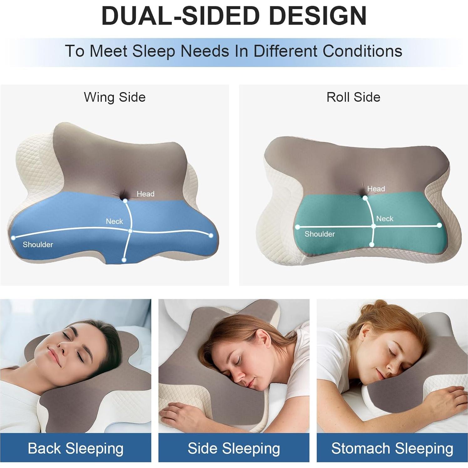 Cervical Neck Pillow - Cooling Pillow for Neck Pain Relief, Ergonomic Side, Back & Stomach Sleeper, Contour Orthopedic Memory Foam for with Pillowcase