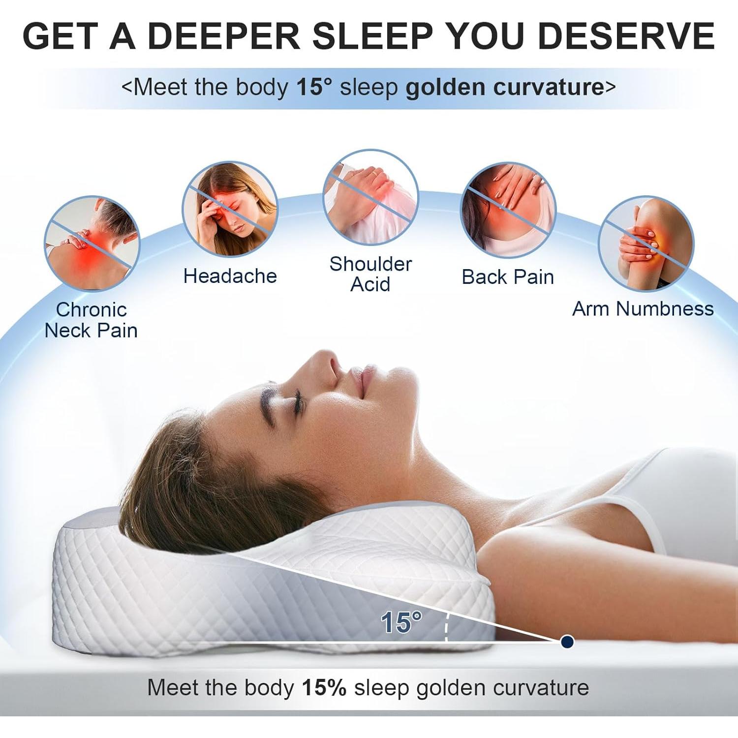 Cervical Neck Pillow - Cooling Pillow for Neck Pain Relief, Ergonomic Side, Back & Stomach Sleeper, Contour Orthopedic Memory Foam for with Pillowcase