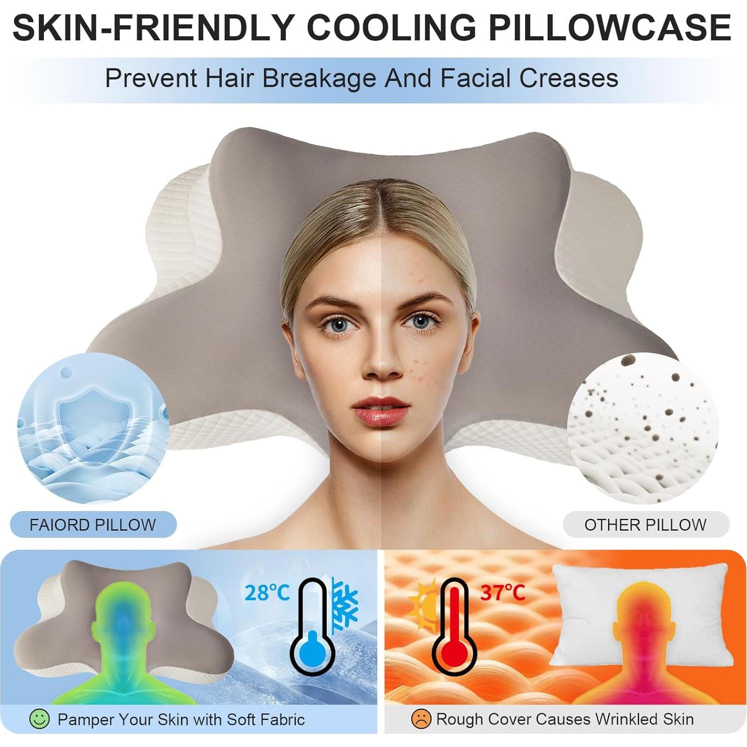Cervical Neck Pillow - Cooling Pillow for Neck Pain Relief, Ergonomic Side, Back & Stomach Sleeper, Contour Orthopedic Memory Foam for with Pillowcase