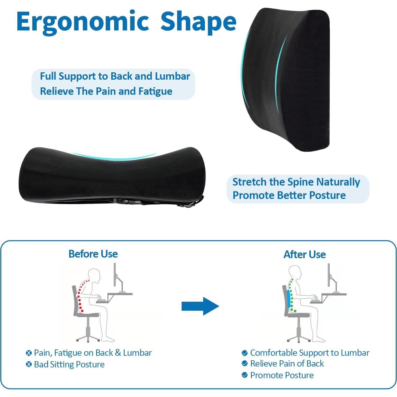 Almohada Lumbar SAIREIDER Espuma Viscoelástica Ajustable Negra