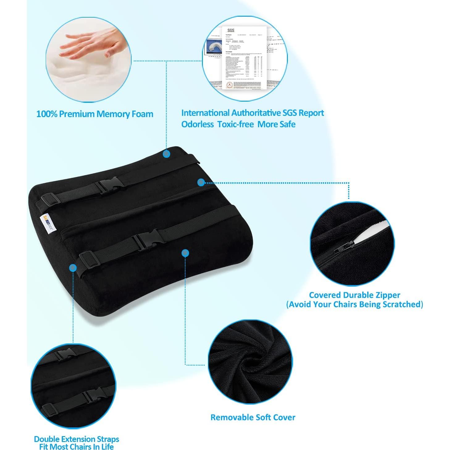 Almohada Lumbar SAIREIDER Espuma Viscoelástica Ajustable Negra