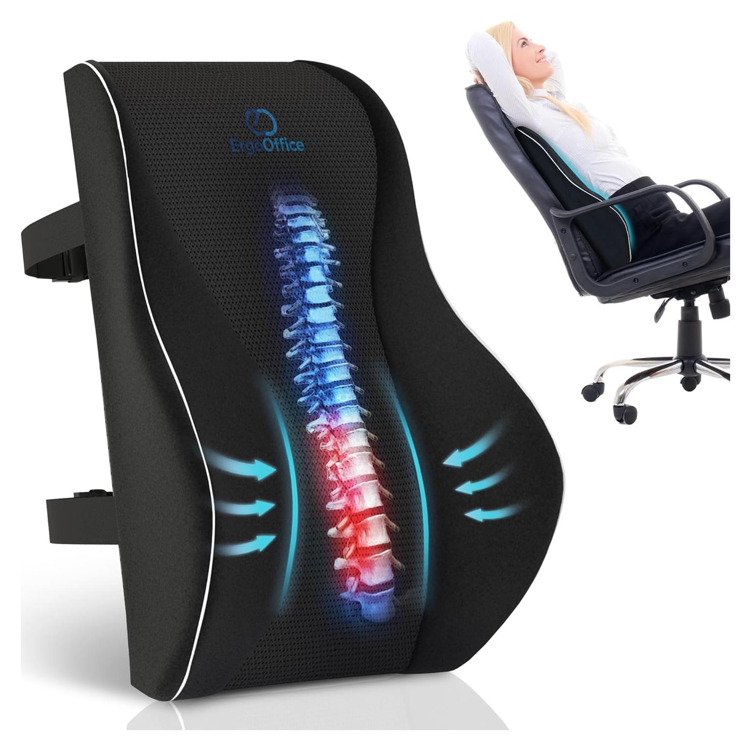 Cojín Lumbar Ergonómico ERGO OFFICE - Espuma Viscoelástica Negro