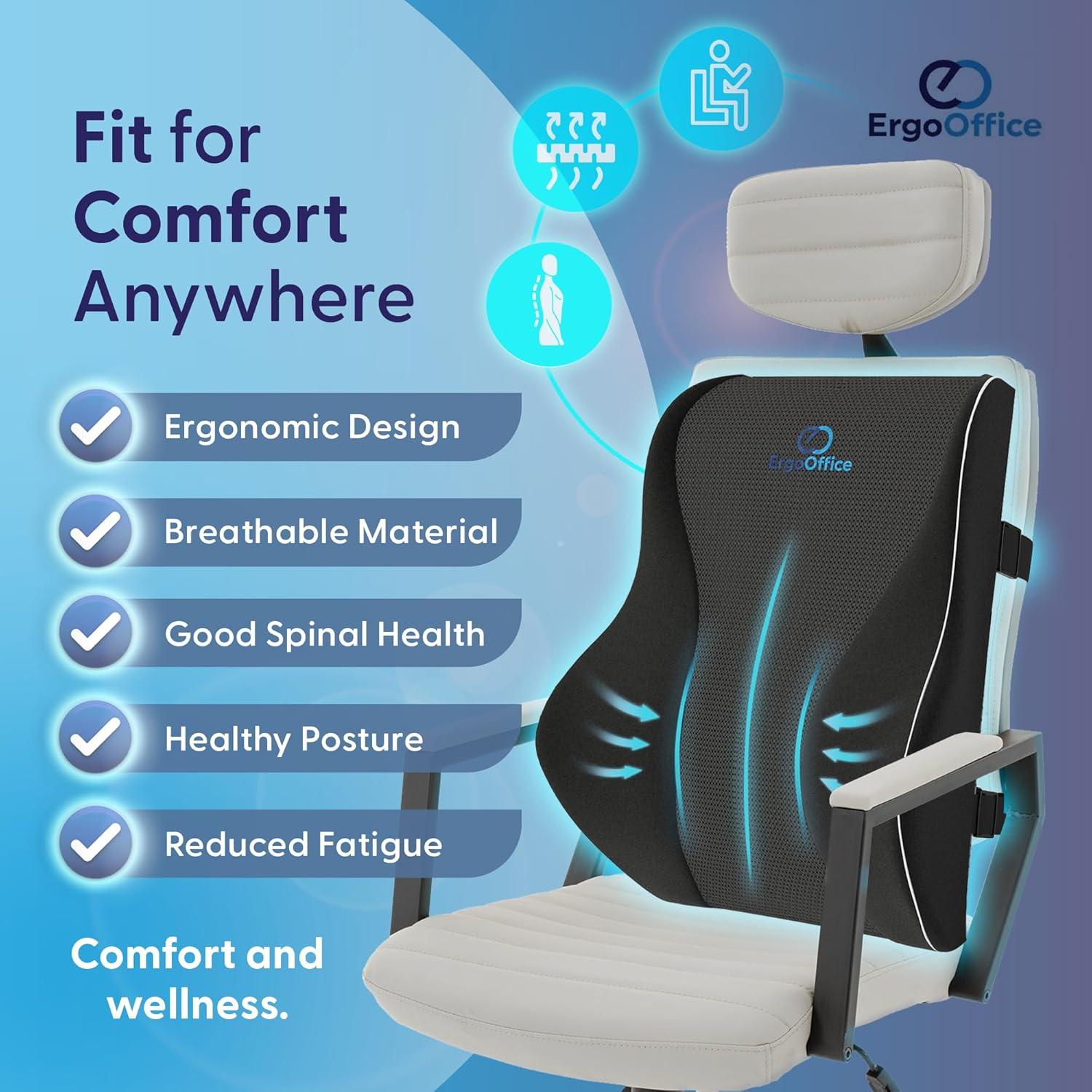 Cojín Lumbar Ergonómico ERGO OFFICE - Espuma Viscoelástica Negro