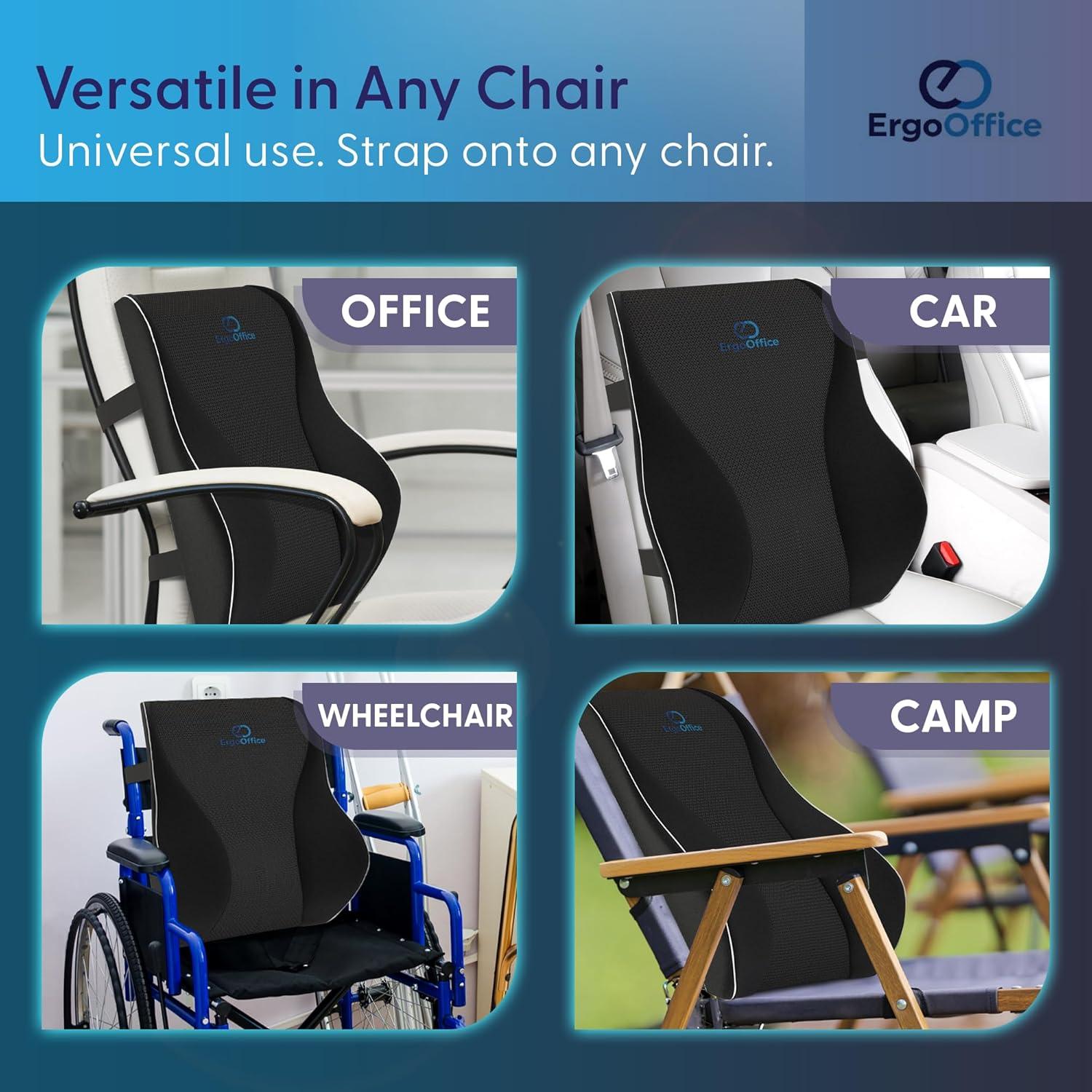 Cojín Lumbar Ergonómico ERGO OFFICE - Espuma Viscoelástica Negro