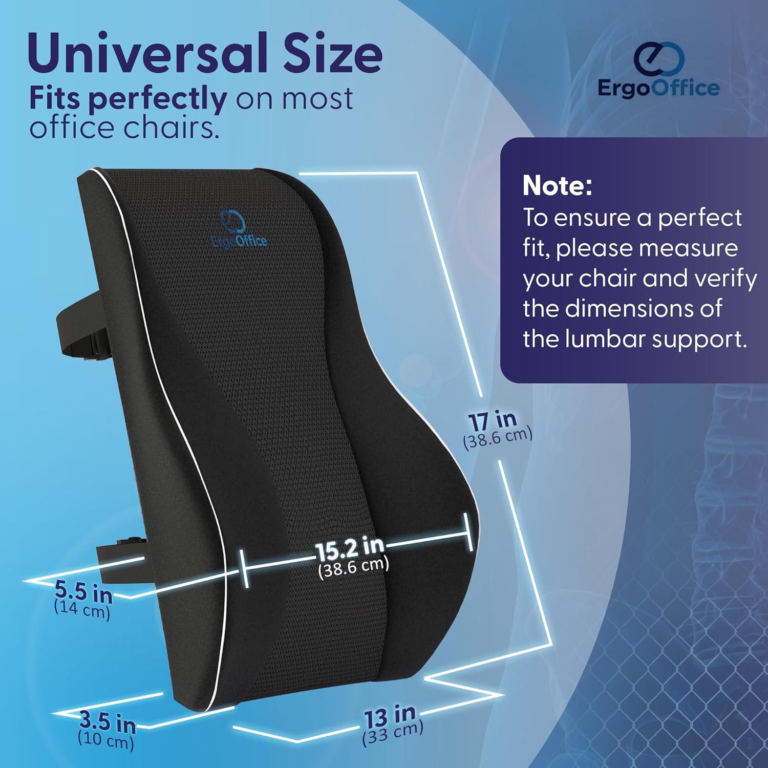 Cojín Lumbar Ergonómico ERGO OFFICE - Espuma Viscoelástica Negro