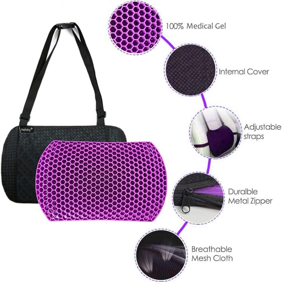 Lumbar Pillow Gel Support Pillow Back Support Cushion - Help in Relieving Back Pain & Sciatica Pain for Car Seat Home Office Chairs, Breathable Back Cushion Travel Pillow with Adjustable Straps