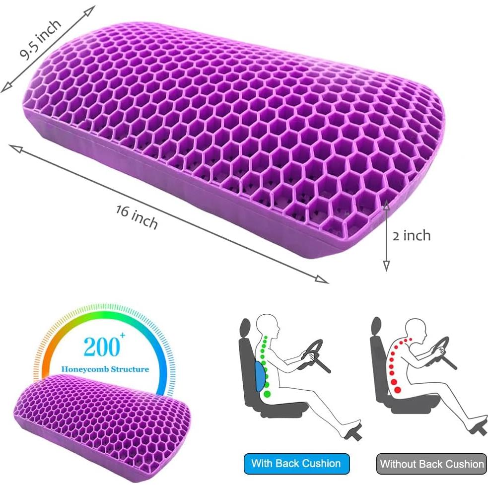 Lumbar Pillow Gel Support Pillow Back Support Cushion - Help in Relieving Back Pain & Sciatica Pain for Car Seat Home Office Chairs, Breathable Back Cushion Travel Pillow with Adjustable Straps