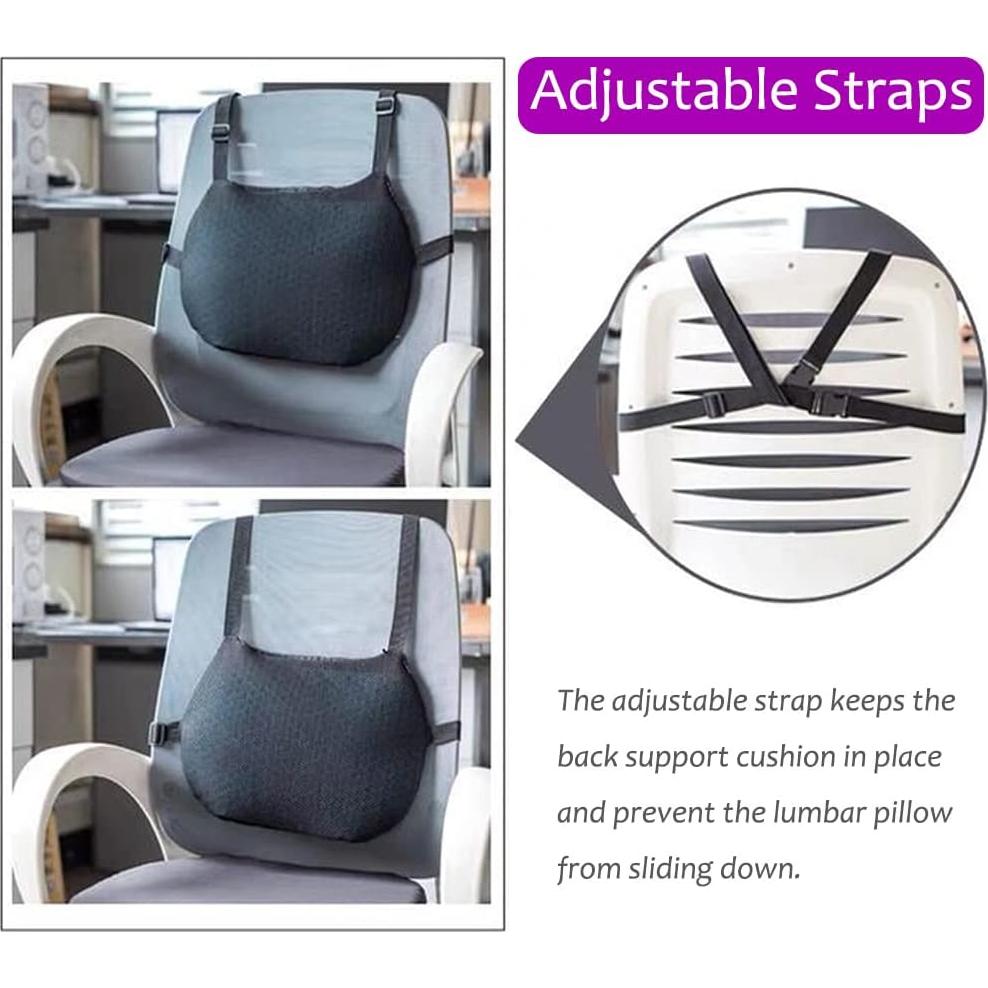 Lumbar Pillow Gel Support Pillow Back Support Cushion - Help in Relieving Back Pain & Sciatica Pain for Car Seat Home Office Chairs, Breathable Back Cushion Travel Pillow with Adjustable Straps