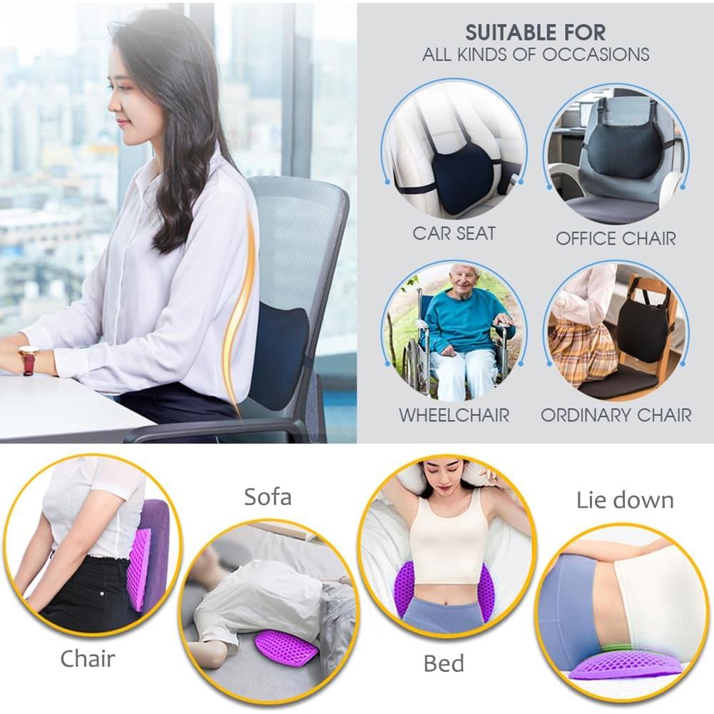 Lumbar Pillow Gel Support Pillow Back Support Cushion - Help in Relieving Back Pain & Sciatica Pain for Car Seat Home Office Chairs, Breathable Back Cushion Travel Pillow with Adjustable Straps