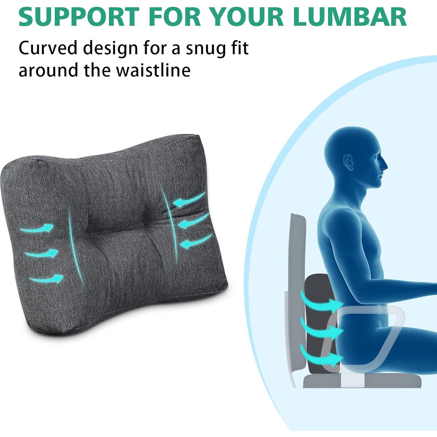 Shinnwa Lumbar Support Pillow for Office Chair, Memory Foam Back Support Pillow for Back Pain Relief, Car, Chair and Couch, 17.5 x 11.5 x 5.5in, Charcoal