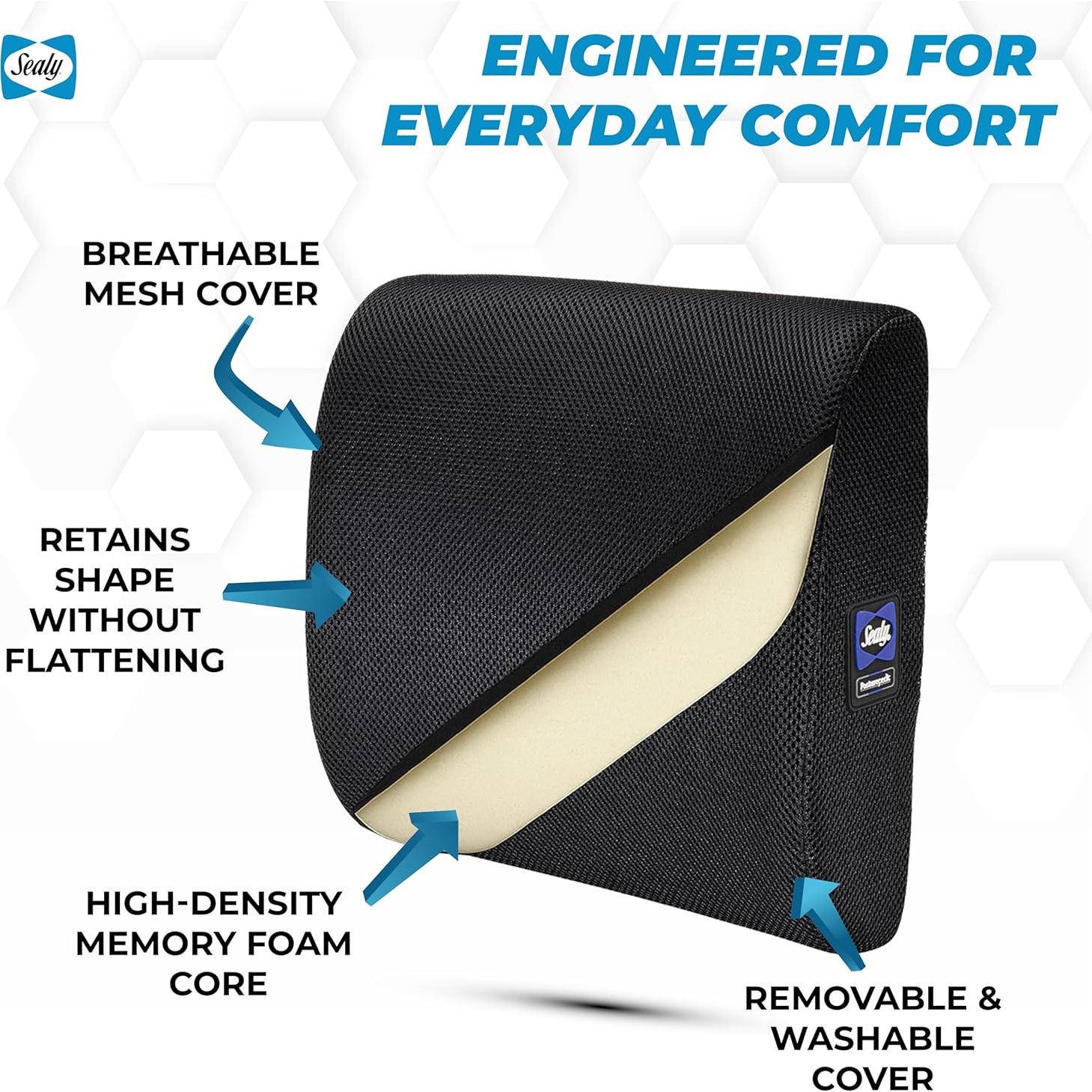 Cojín Lumbar Sealy SL11111 Espuma Viscoelástica Negro