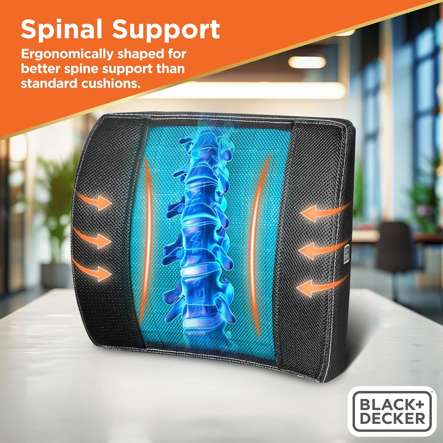 Cojín Lumbar Ergonómico BLACK+DECKER con Gel Refrigerante