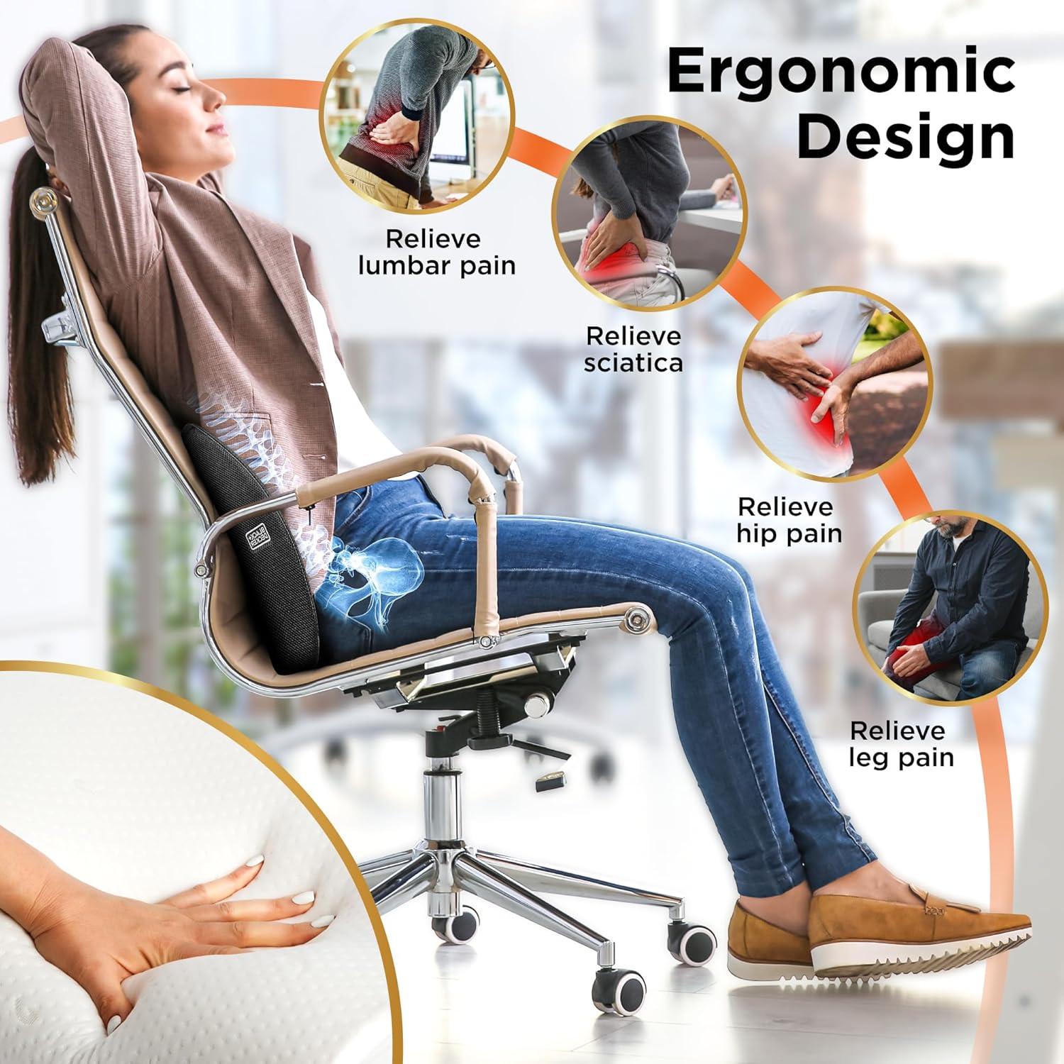 Cojín Lumbar Ergonómico BLACK+DECKER con Gel Refrigerante