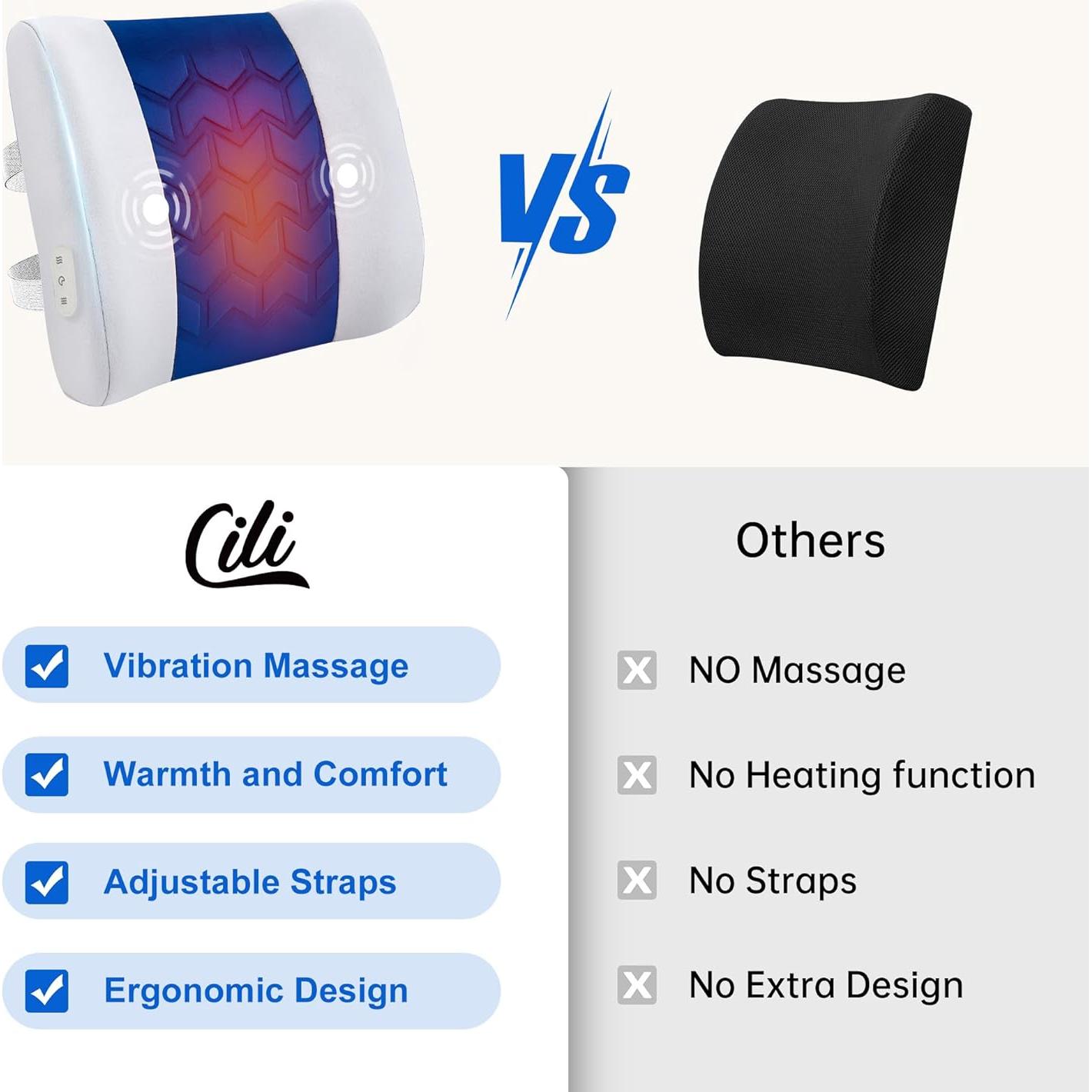 Almohada Lumbar Calentada CILI CL-4102BLU con Masaje Vibrante