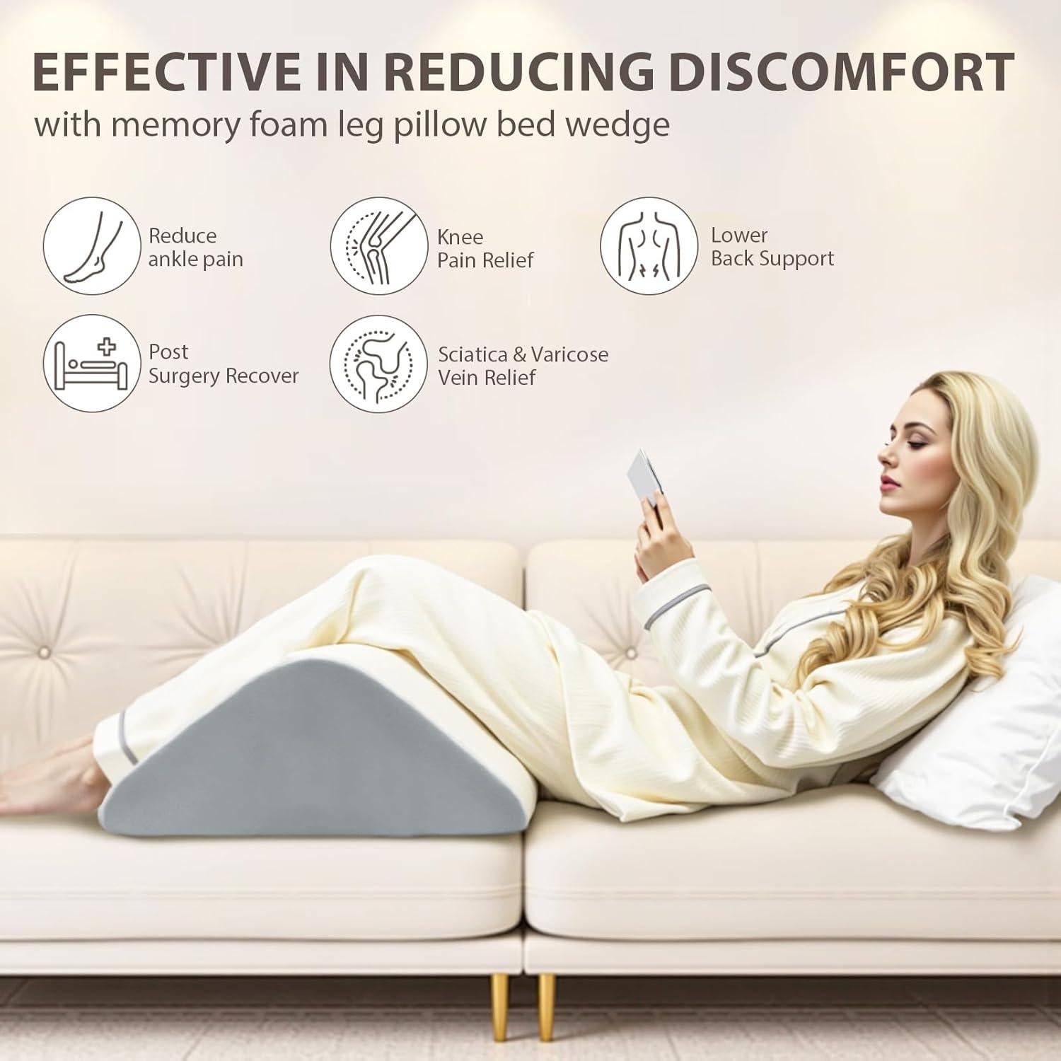 Almohada en cuña MOREZZF para elevación de piernas 50x36cm