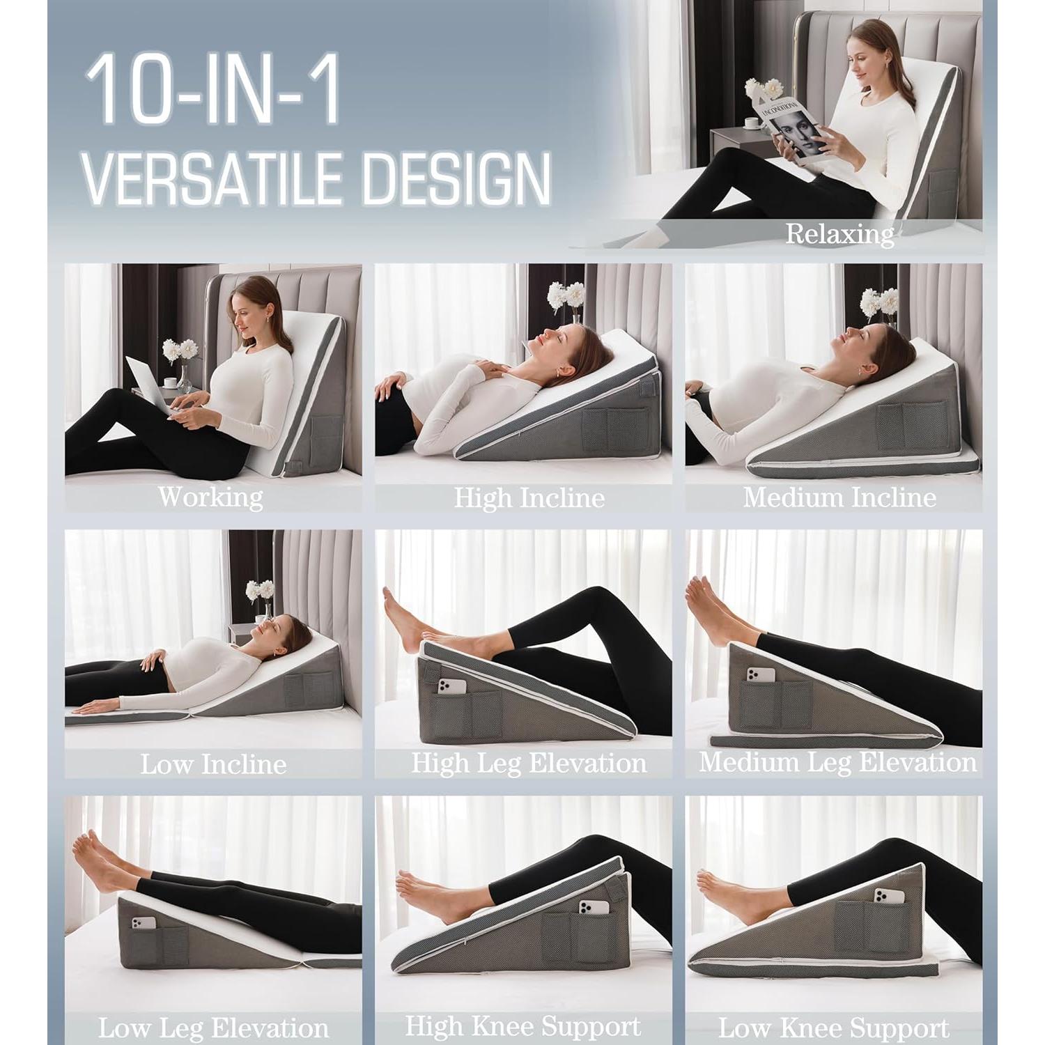 Almohada Cuña Ajustable FSCGIFE con Bolsillos para Almacenamiento