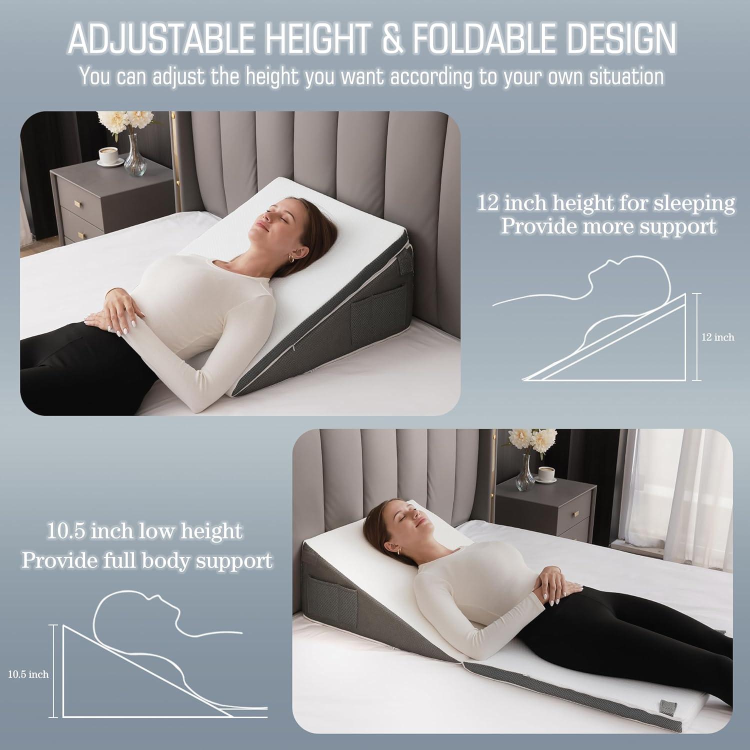 Almohada Cuña Ajustable FSCGIFE con Bolsillos para Almacenamiento