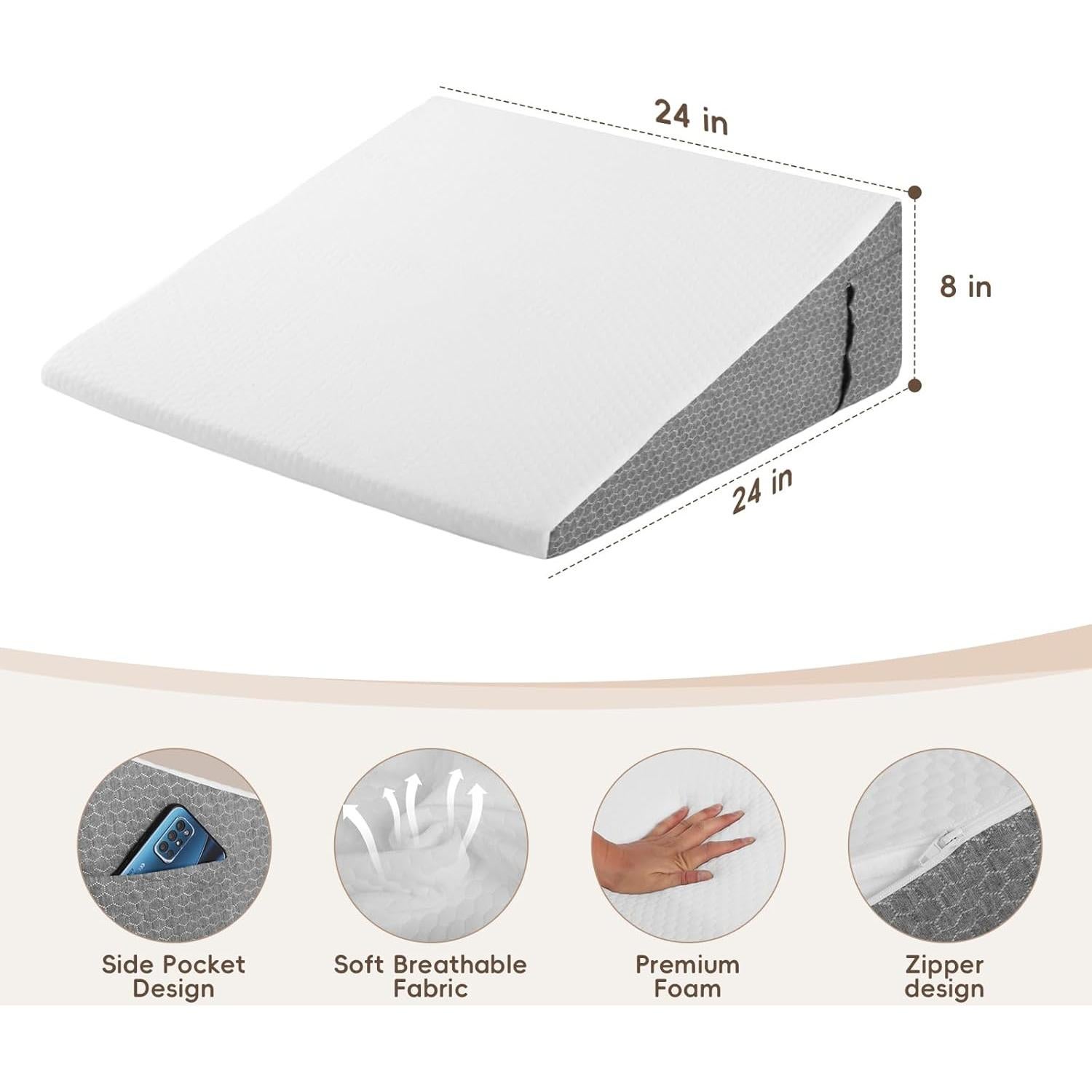 Cojín en cuña TBXONMOW para apnea y reflujo - 60.96x60.96x20.32 cm