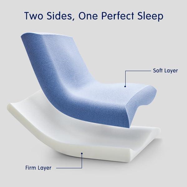 Cooling Memory Foam Pillow for Neck Pain Relief, Firm Ergonomic Cervical Neck Pillow, Soft Supportive Pillows for Side, Back, Stomach Sleepers, Two Firmness, Free Eye Mask Included, 4.5" Thick