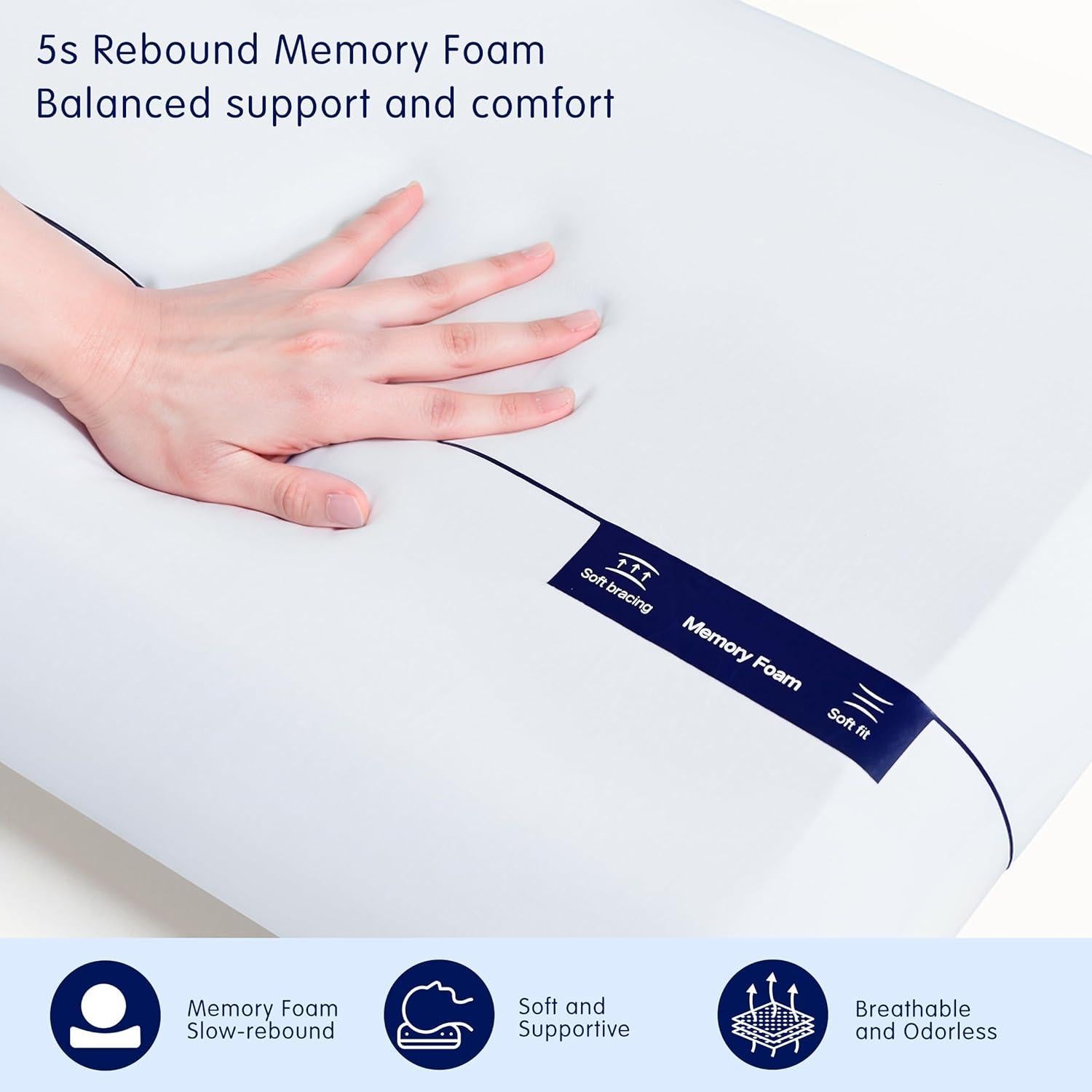 Cooling Memory Foam Pillow for Neck Pain Relief, Firm Ergonomic Cervical Neck Pillow, Soft Supportive Pillows for Side, Back, Stomach Sleepers, Two Firmness, Free Eye Mask Included, 4.5" Thick