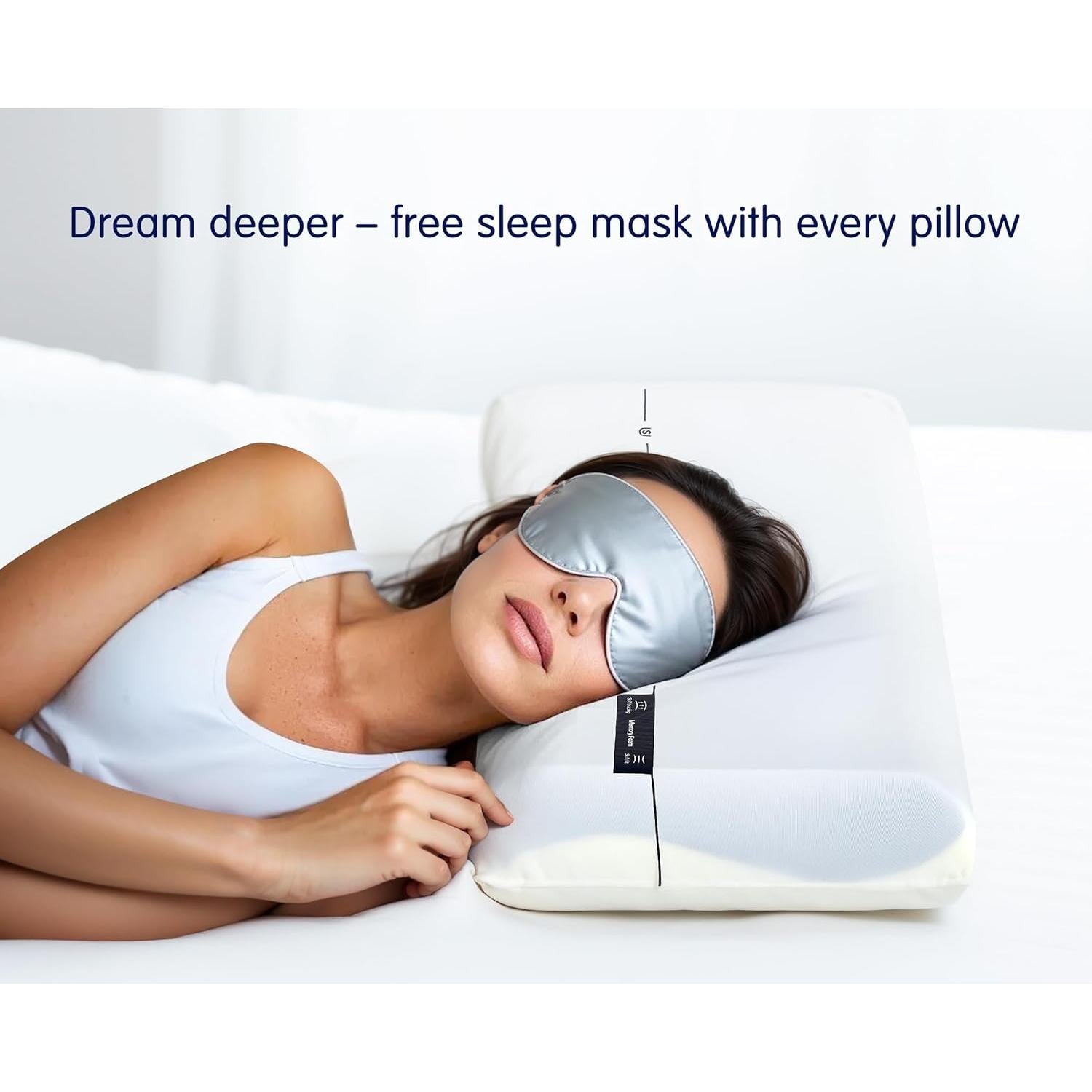 Cooling Memory Foam Pillow for Neck Pain Relief, Firm Ergonomic Cervical Neck Pillow, Soft Supportive Pillows for Side, Back, Stomach Sleepers, Two Firmness, Free Eye Mask Included, 4.5" Thick