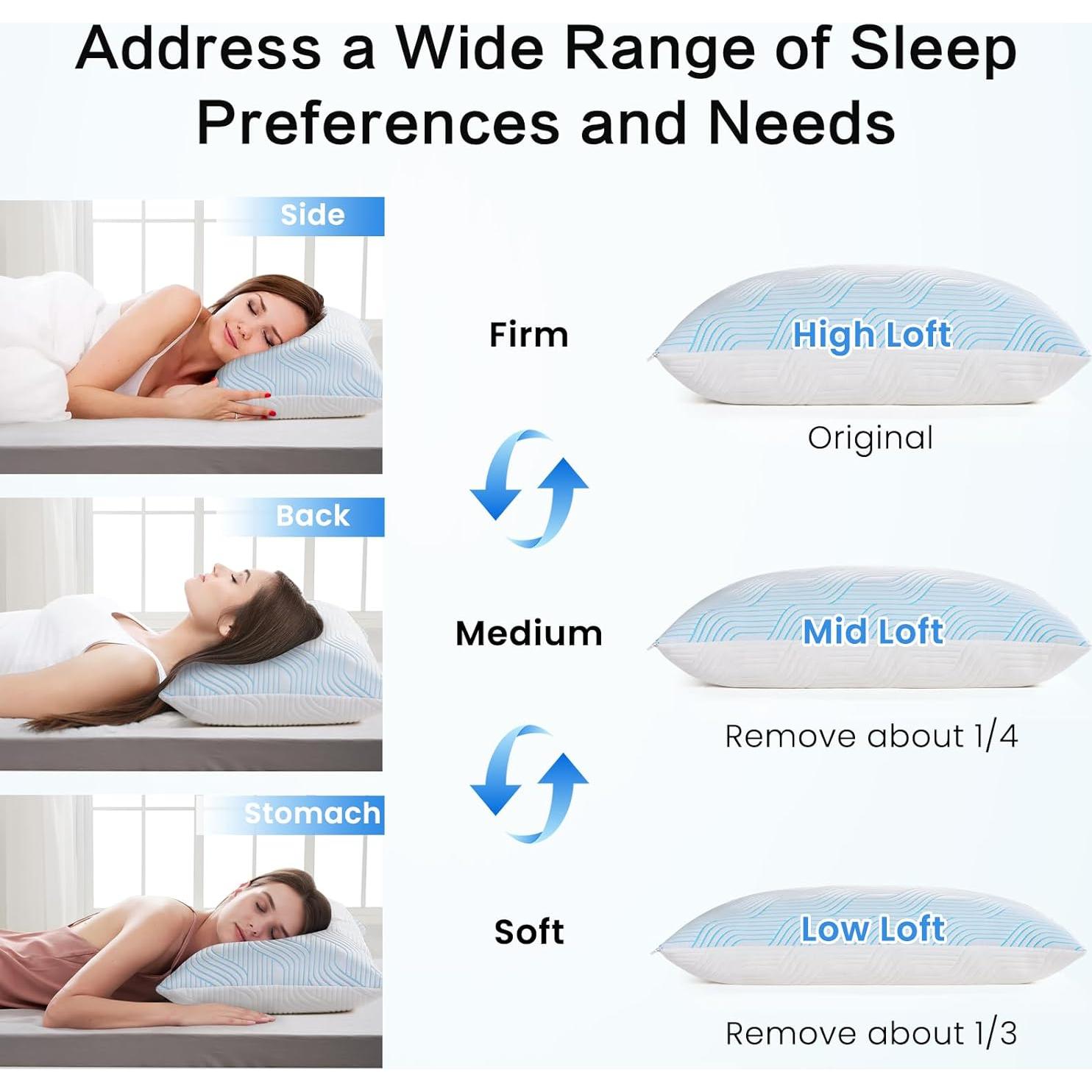 Cojines de Cama VONPURE Queen Espuma Viscoelástica 2 Piezas