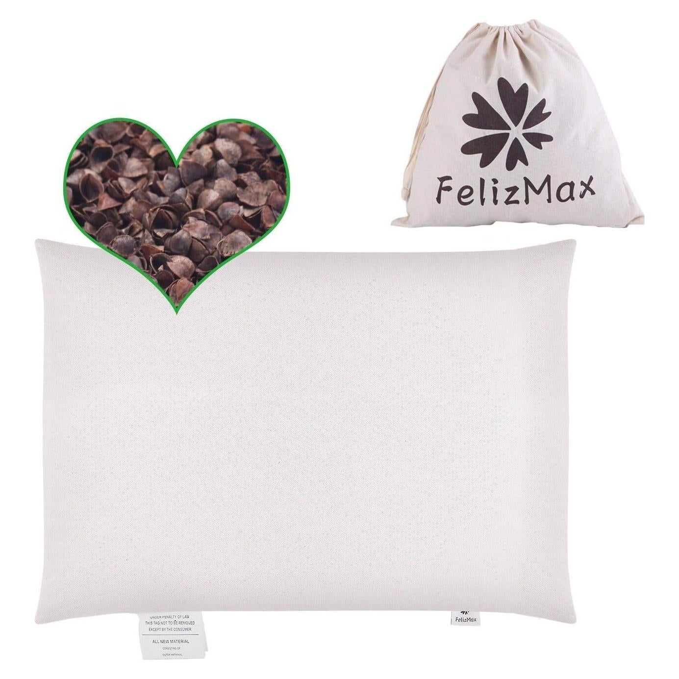 Almohada de Trigo Sarraceno Orgánica FelizMax - Tamaño de Viaje 38x23 cm