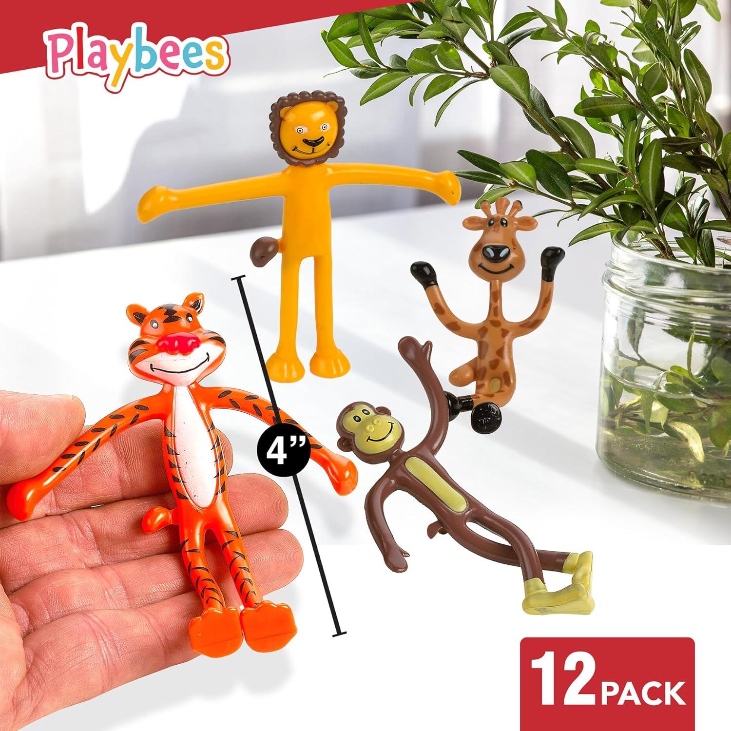 Figuras de Animales del Zoológico Flexibles Playbees - Paquete de 12