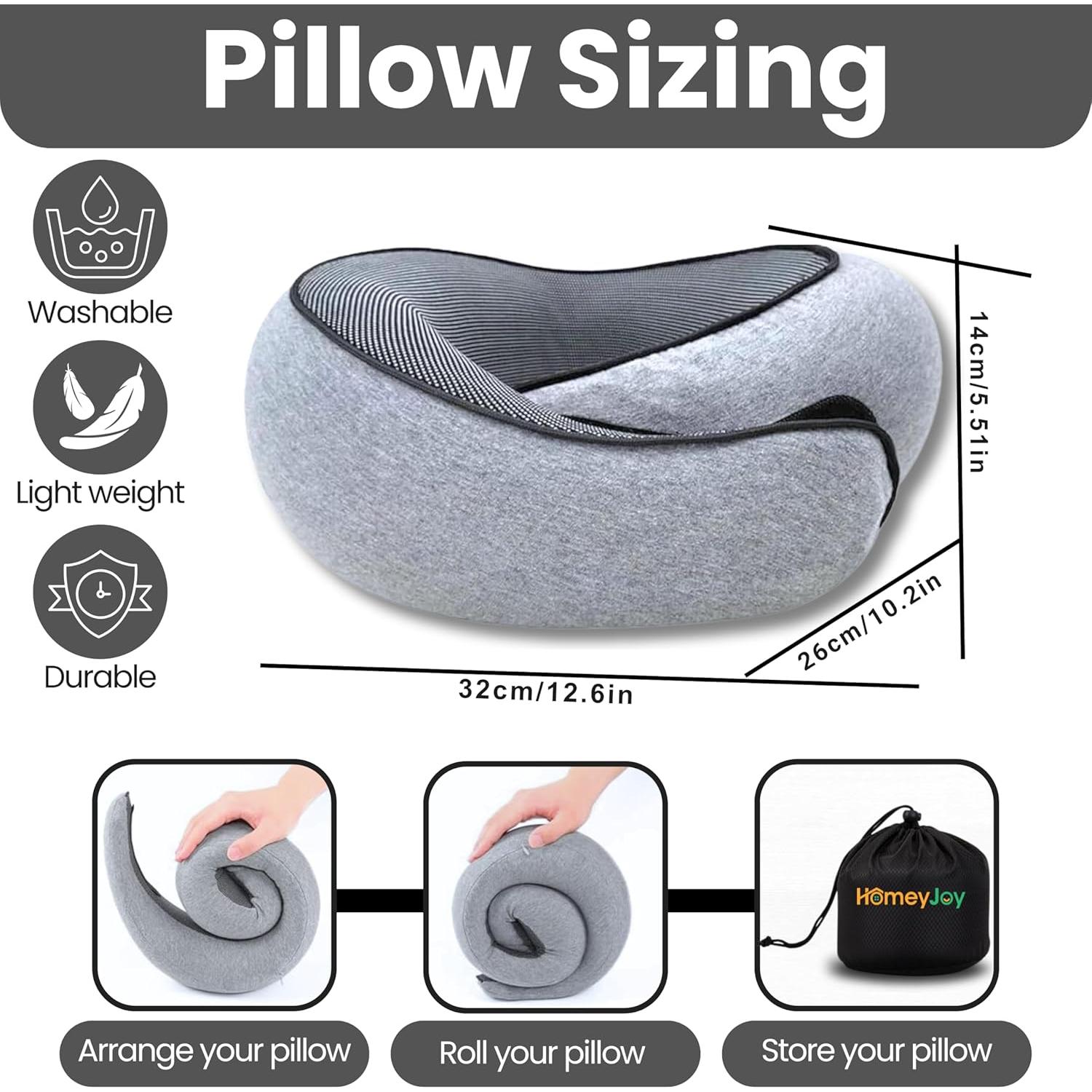 Almohada de Cuello HomeyJoy 360° Espuma de Memoria Gris