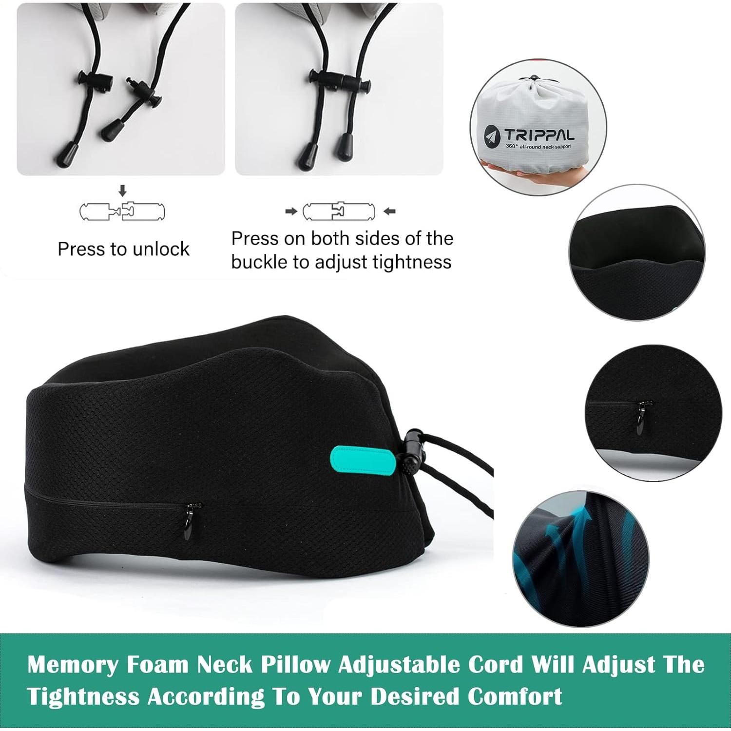 Almohada de Viaje GOLDORANGE Soporte Cuello Espuma Memoria Negro