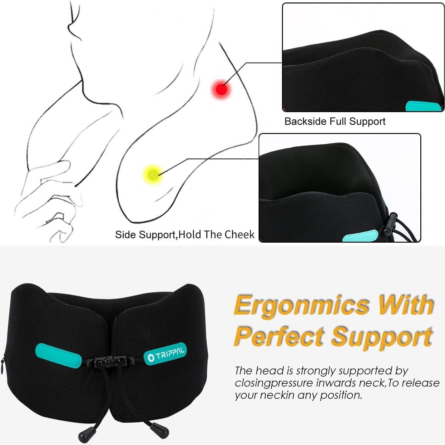 Almohada de Viaje GOLDORANGE Soporte Cuello Espuma Memoria Negro