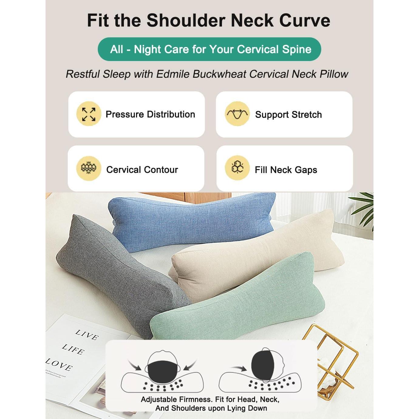 Almohada Cervical de Trigo Sarraceno Edmile 38x13 cm Azul