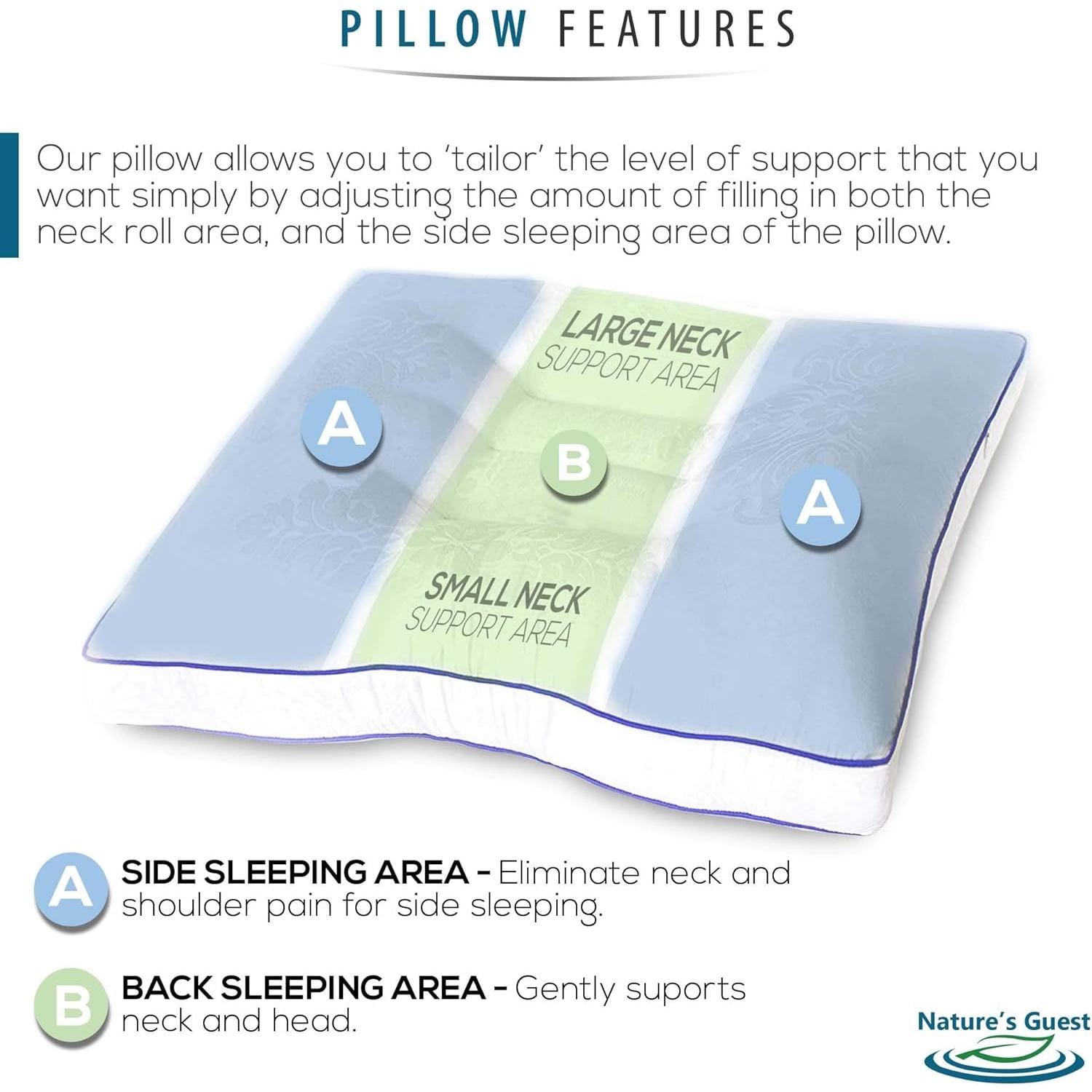 Almohada Cervical Ajustable Nature's Guest, Hipoalergénica, 66x41cm