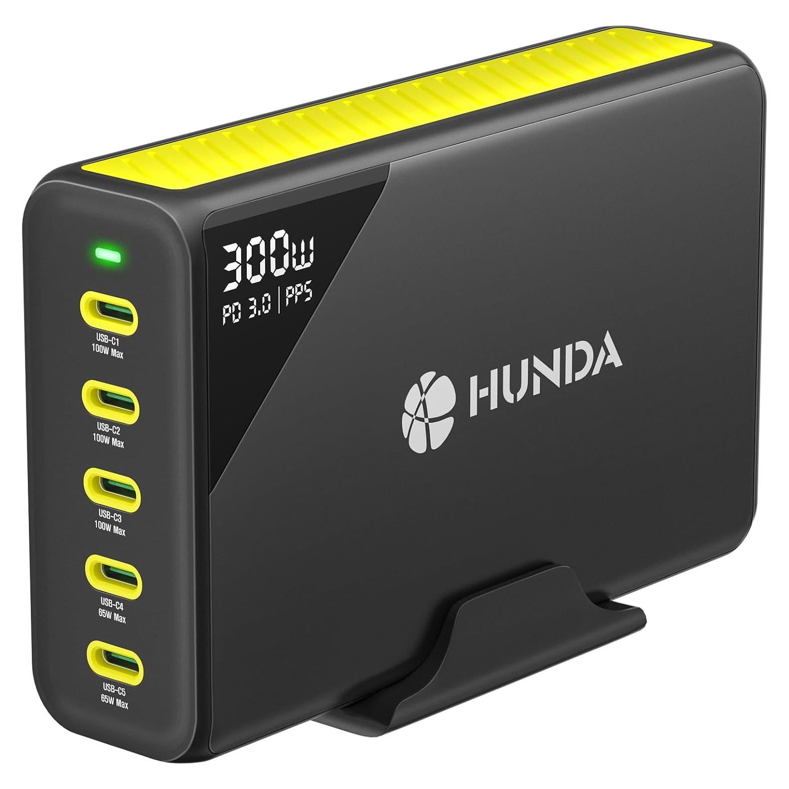 Cargador HUNDA 300W USB C 5 Puertos Carga Rápida PD 100W