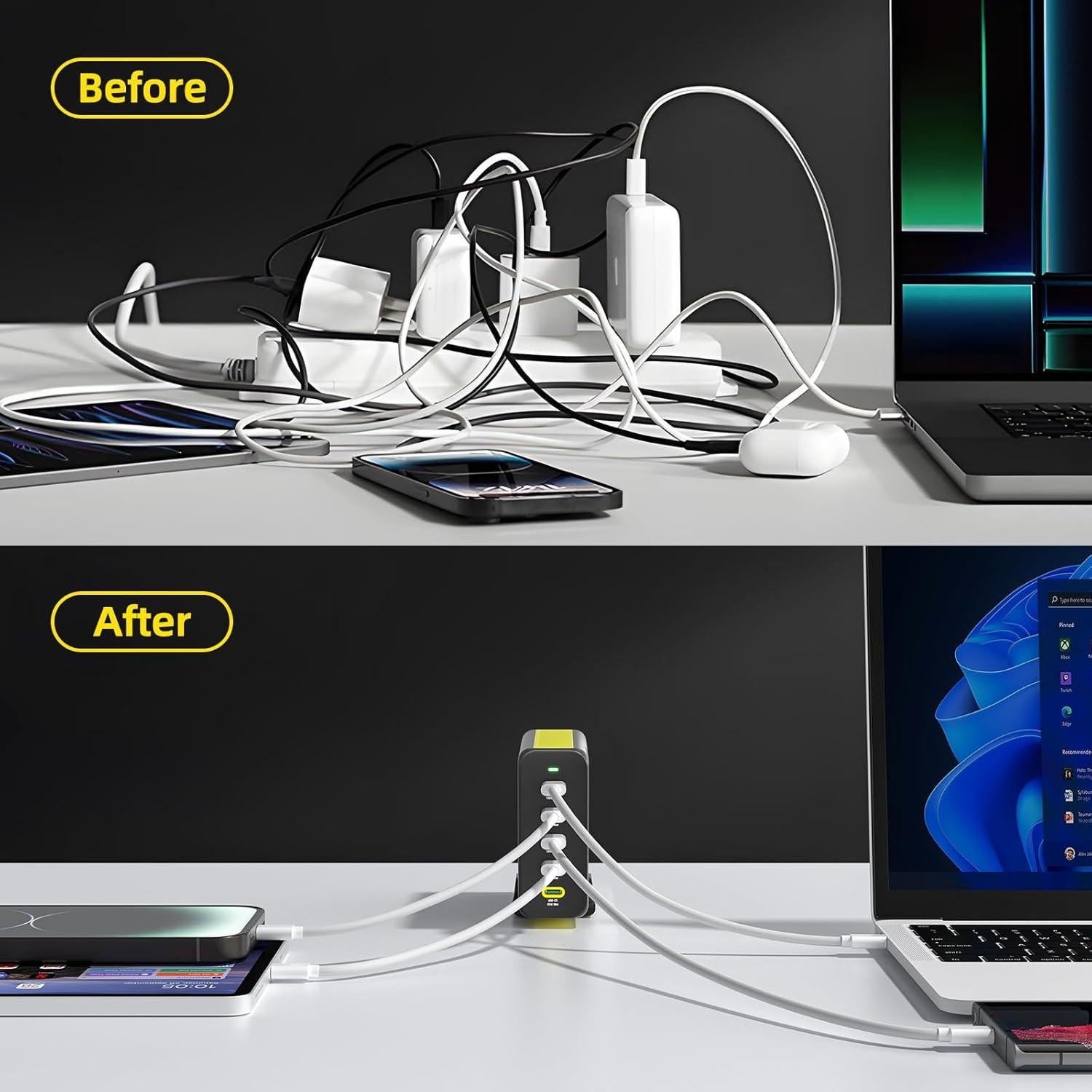 Cargador HUNDA 300W USB C 5 Puertos Carga Rápida PD 100W