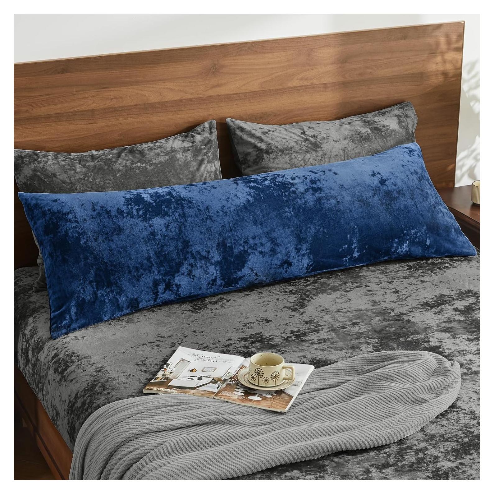 Funda de Almohada Corporal BEDELITE Terciopelo Azul Marino 137x51 cm