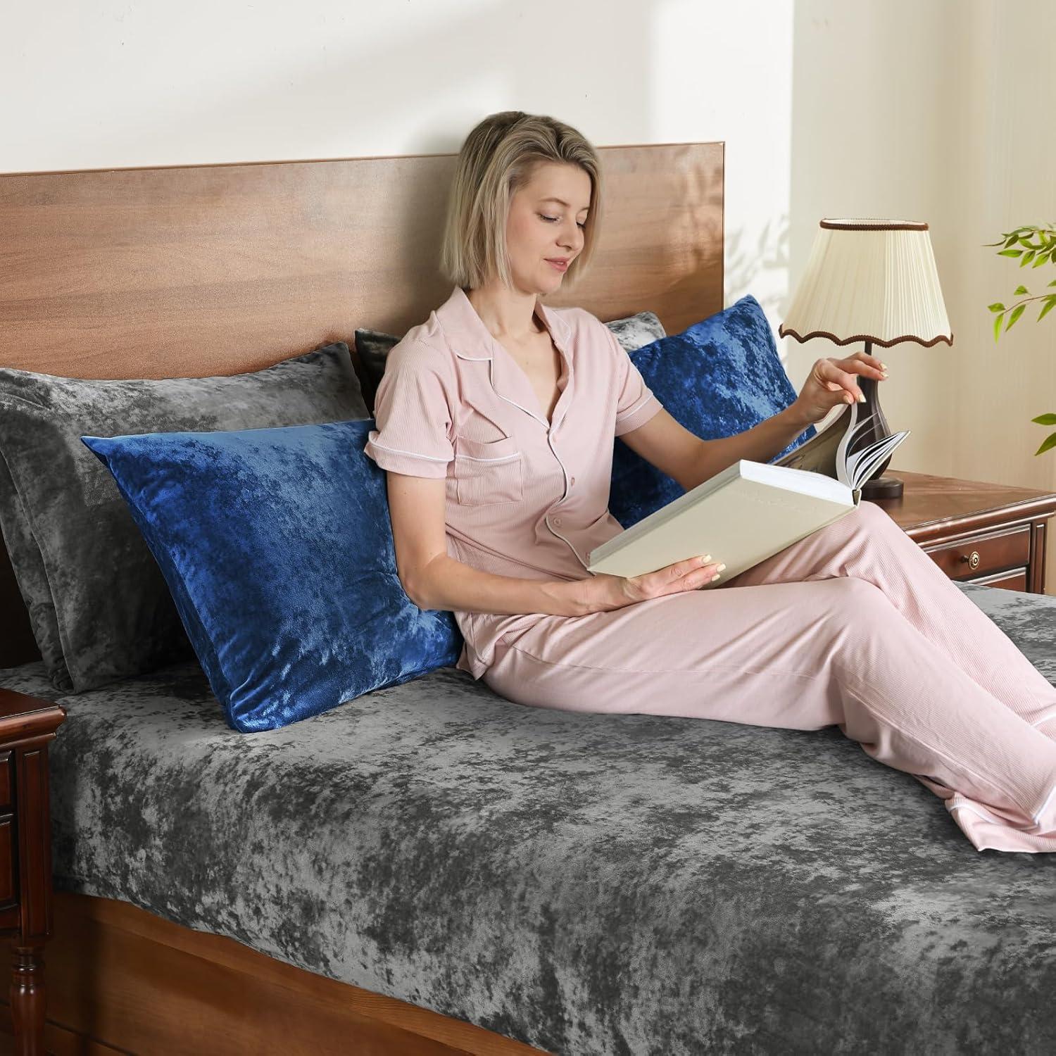 Funda de Almohada Corporal BEDELITE Terciopelo Azul Marino 137x51 cm