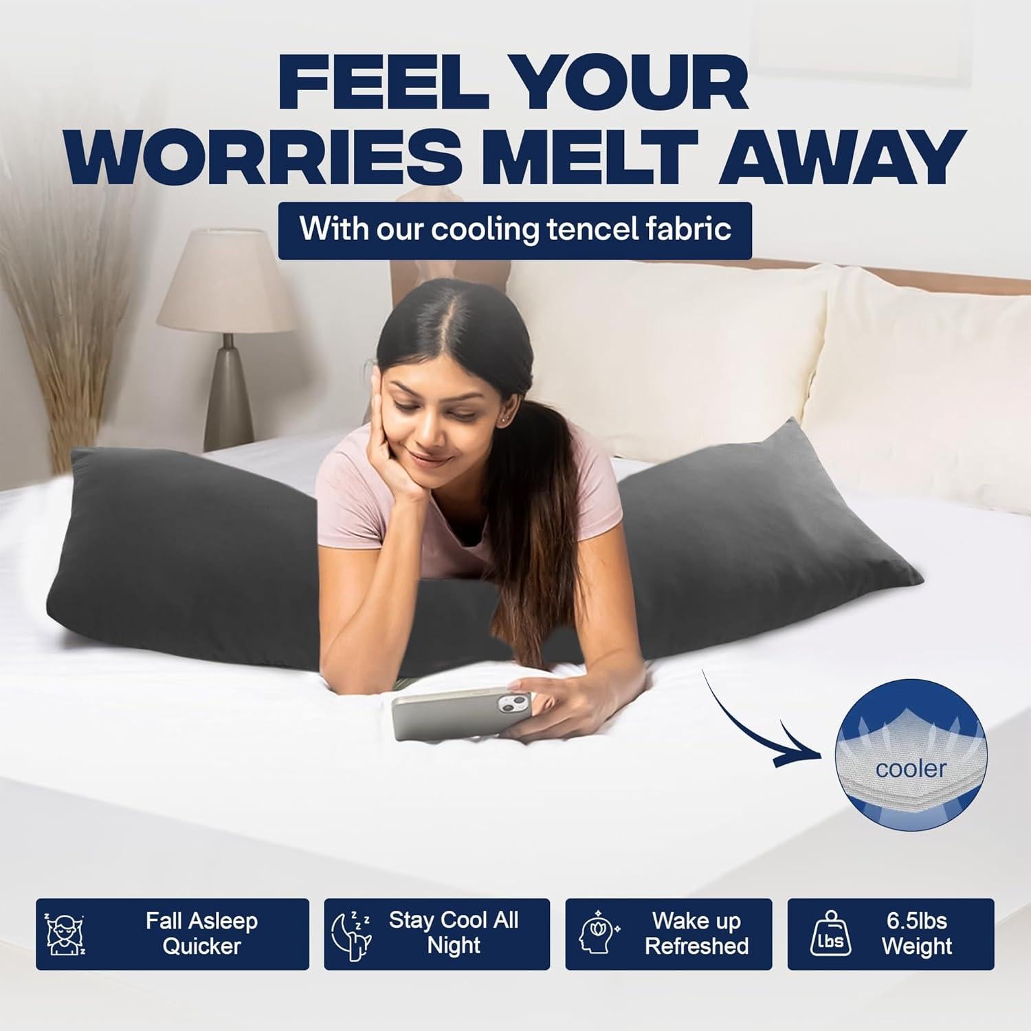 Almohada Corporal con Peso Kal Comfort 101.6cm Tencel Gris