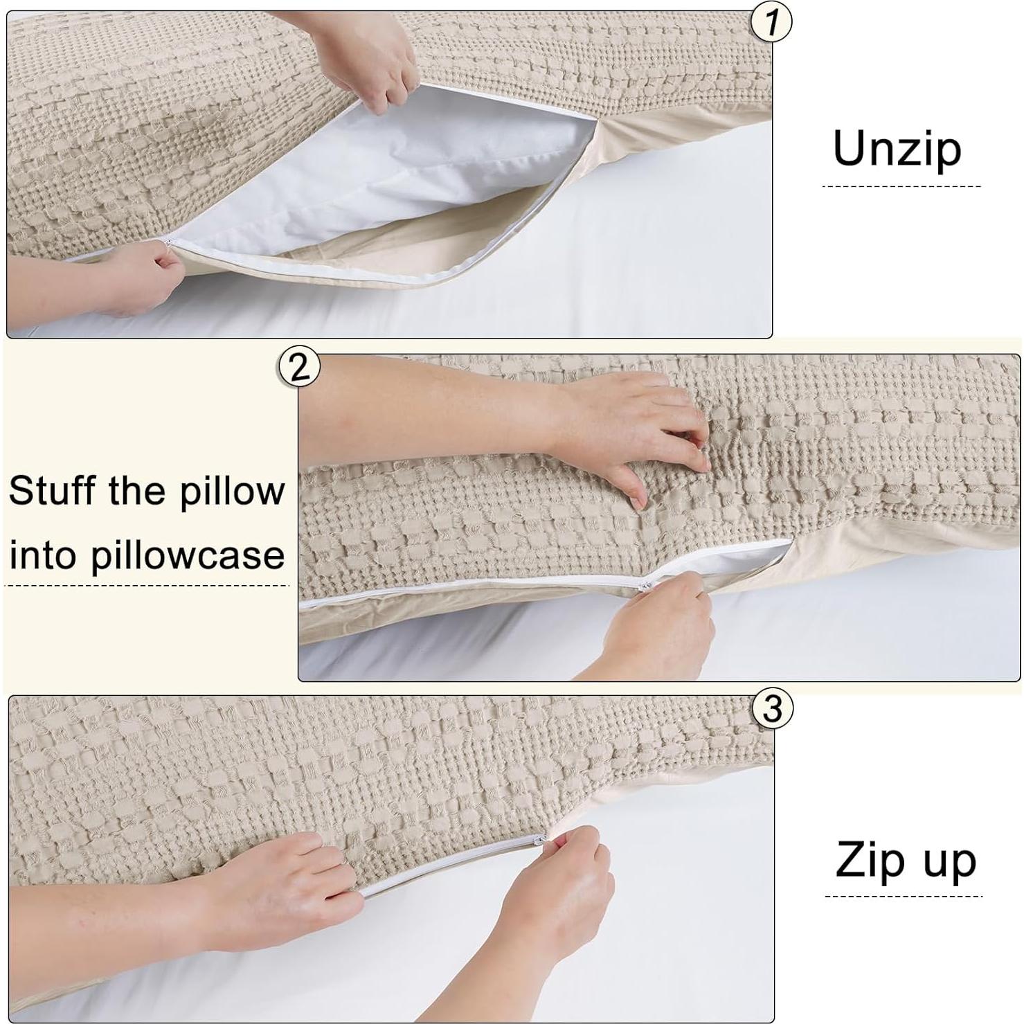 Funda de Almohada de Cuerpo PHF 100% Algodón Waffle 50.8x137.2 cm