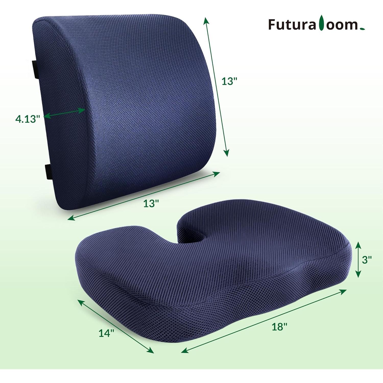 Juego de Cojín de Espuma Viscoelástica FuturaLoom - Alivio Lumbar Azul Marino