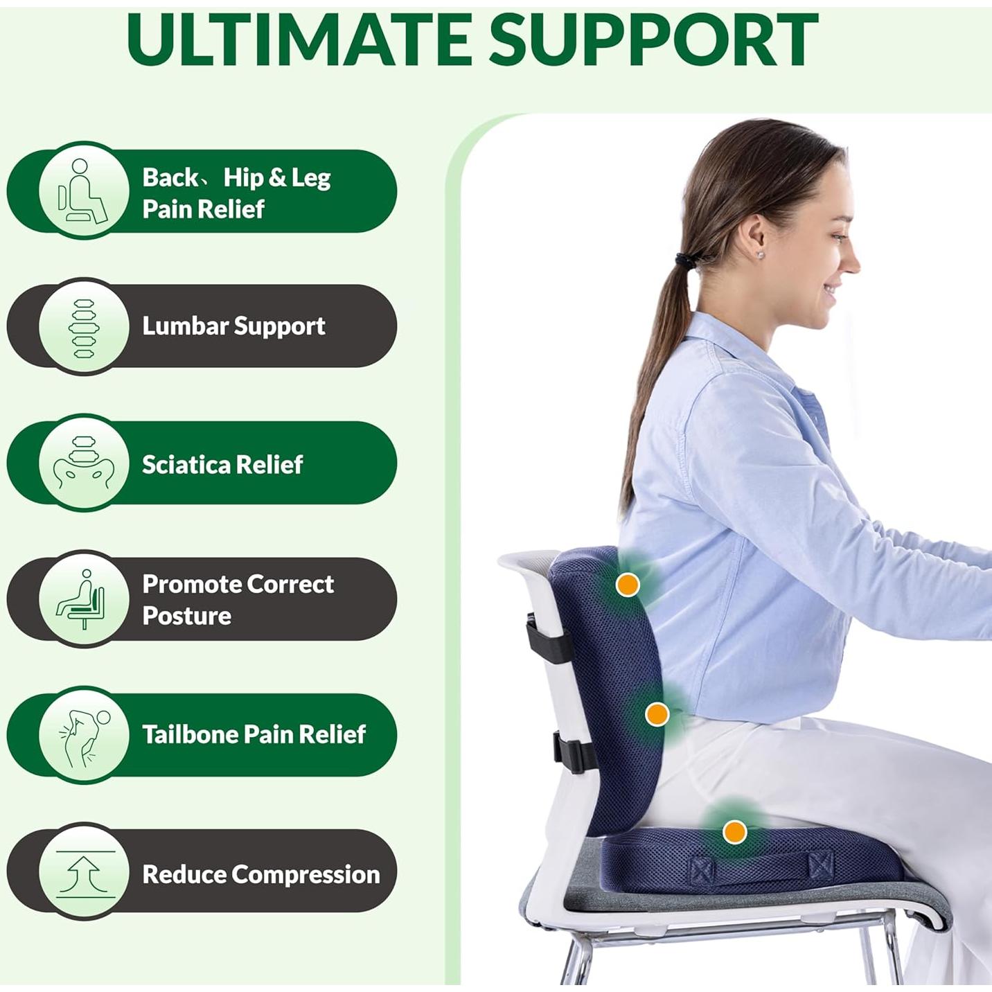 Juego de Cojín de Espuma Viscoelástica FuturaLoom - Alivio Lumbar Azul Marino