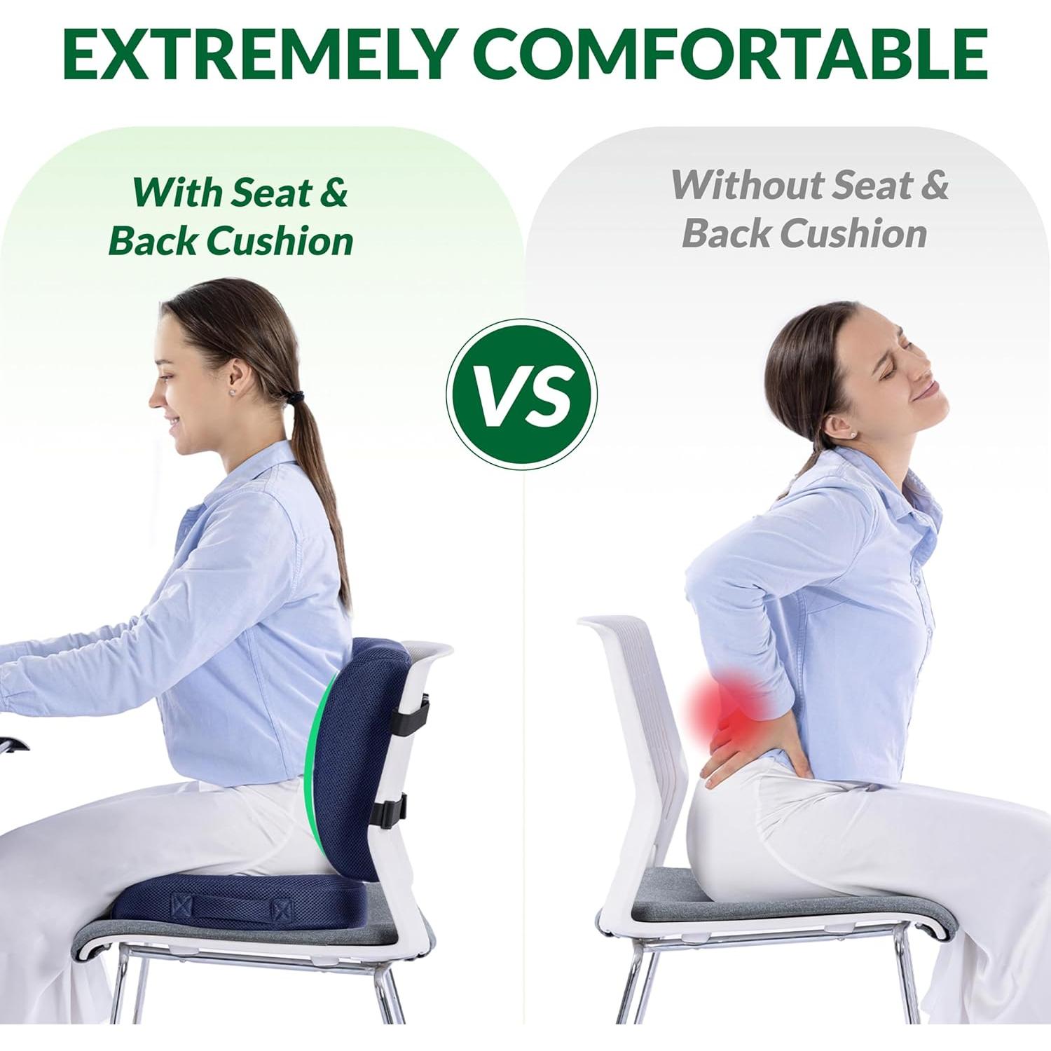 Juego de Cojín de Espuma Viscoelástica FuturaLoom - Alivio Lumbar Azul Marino