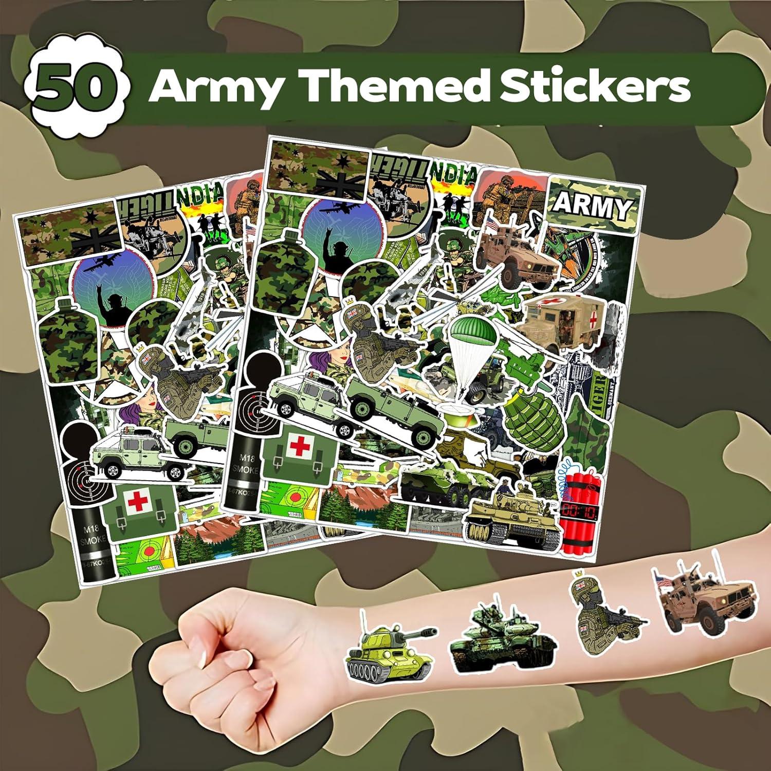 74PCS Fiesta Temática Militar: 24 Pulseras y 50 Calcomanías