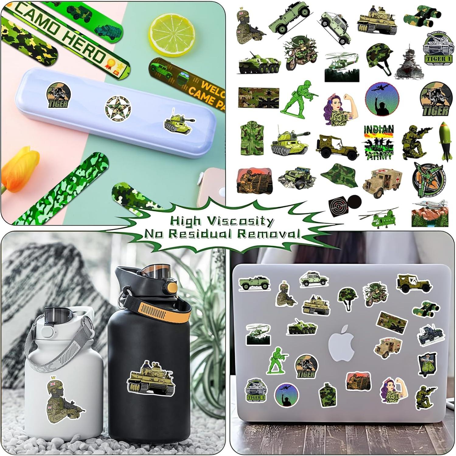 74PCS Fiesta Temática Militar: 24 Pulseras y 50 Calcomanías