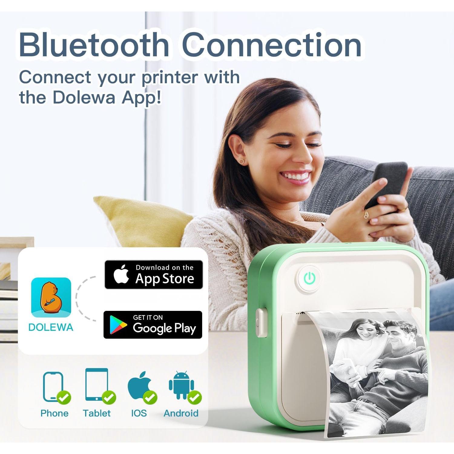 Impresora de Etiquetas DOLEWA D5 Mini Bluetooth Verde 7 Rollos