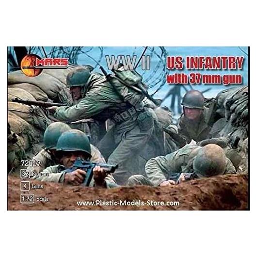 Mars Figures 72017-1/72 U.S. Infantry with 27mm Guns 4 Pcs WWII, Model kit