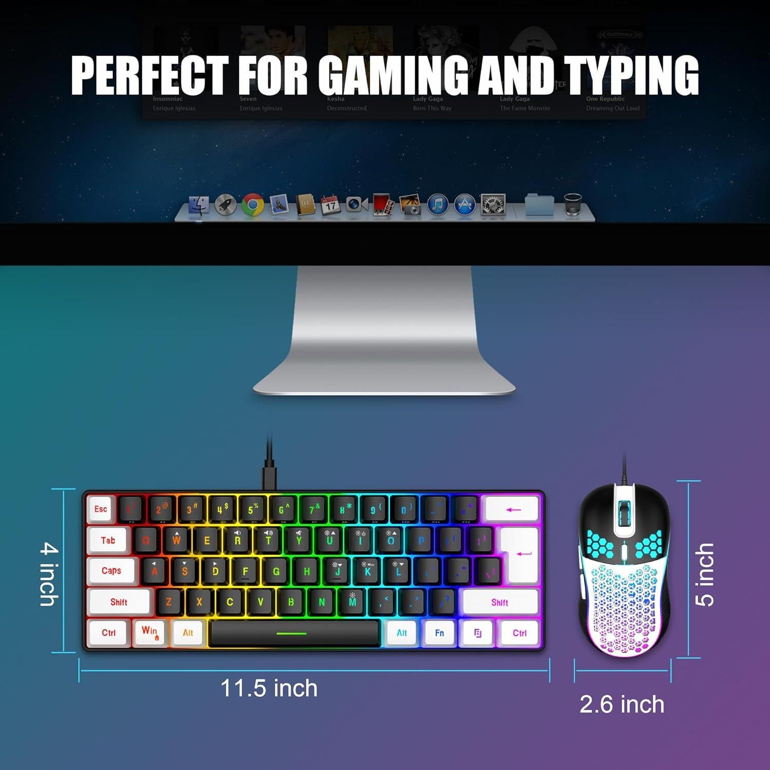 Combo Teclado y Ratón Gaming RedThunder K62 RGB 61 Teclas